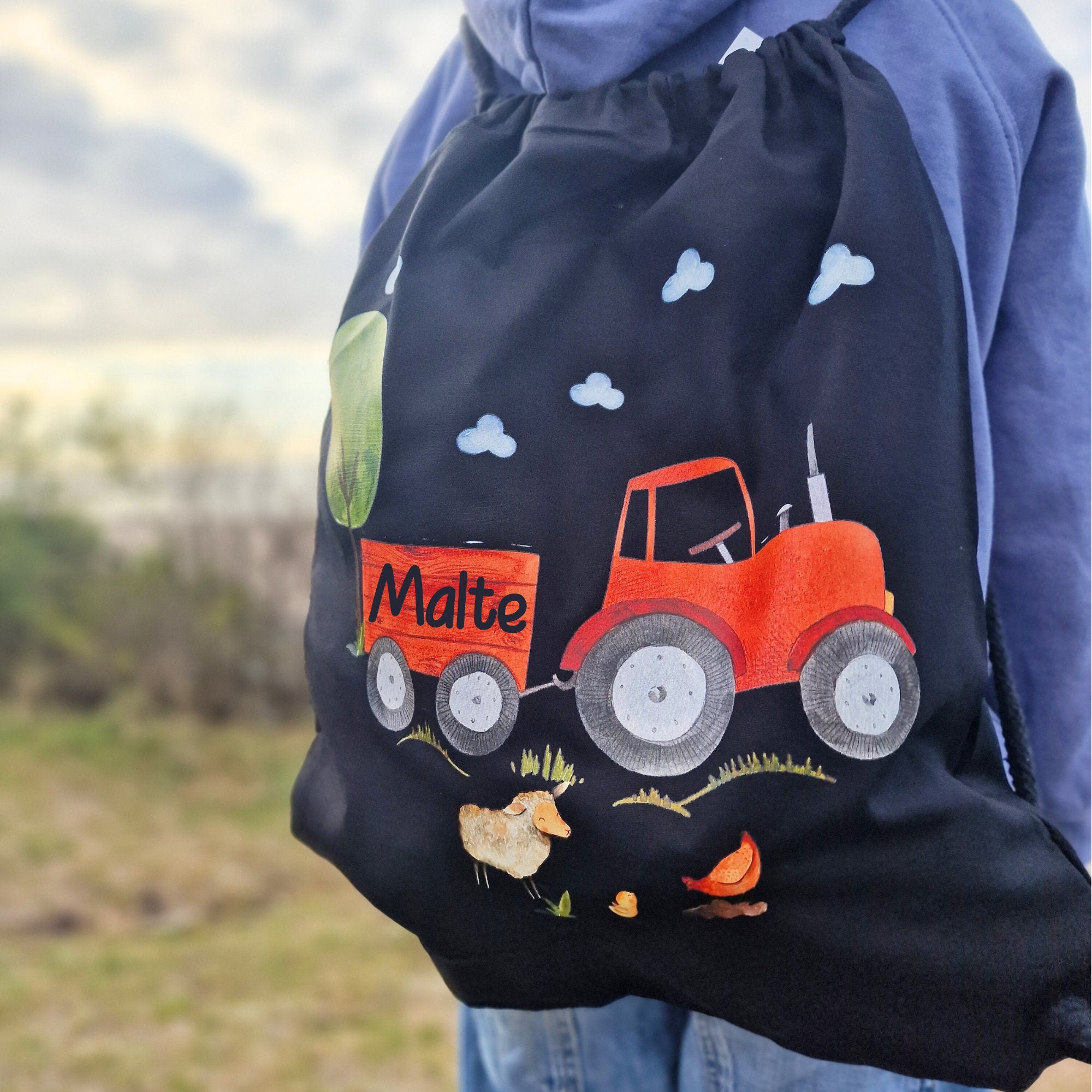Turnbeutel Traktor mit Namen – personalisiert – Kita Tasche Bauernhof Motiv – Team Sports & Gym Bags
