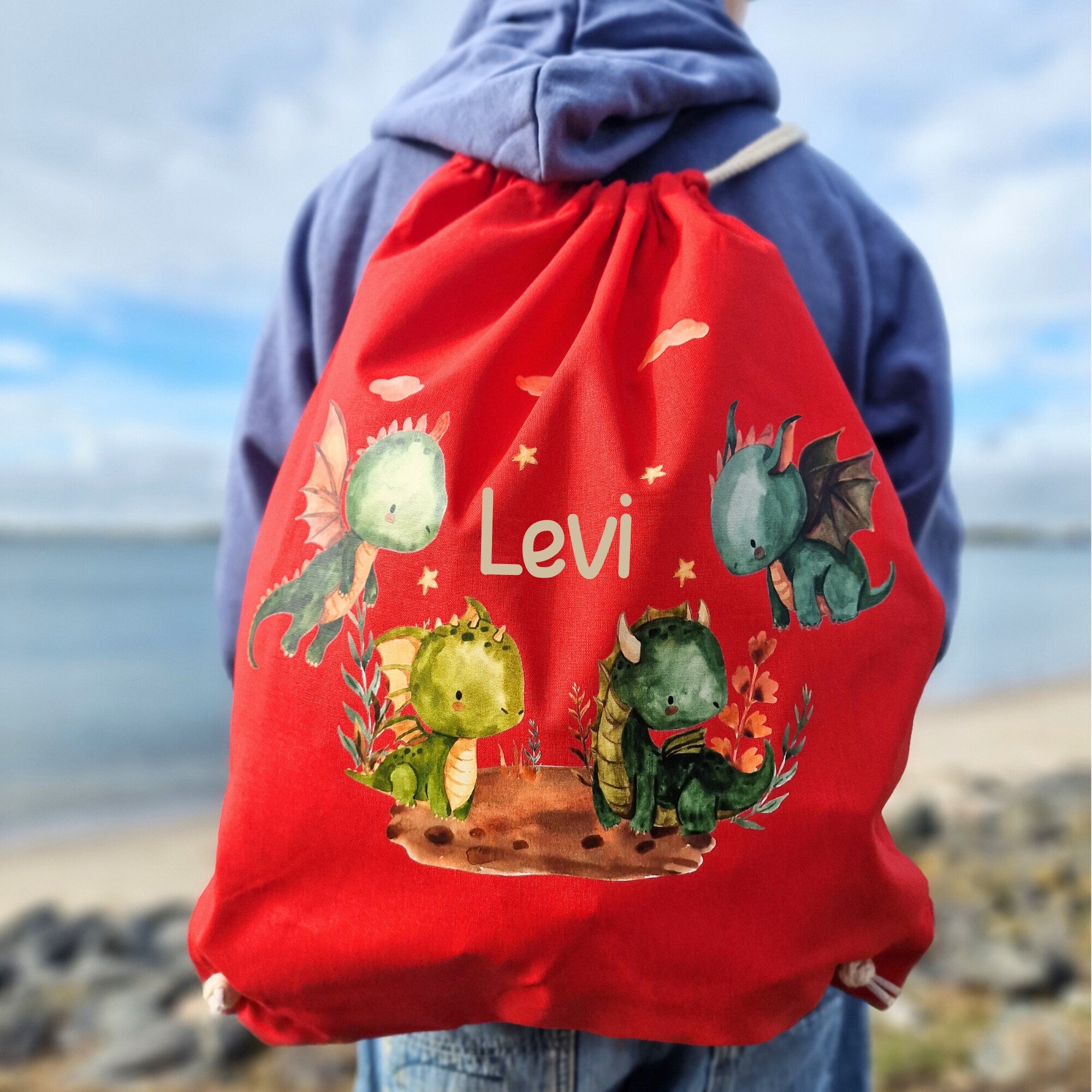 Turnbeutel Drache mit Namen – personalisierter für – Kita Beutel – Geschenk Einschulung – Flugdrache n Motiv – Team Sports & Gym Bags