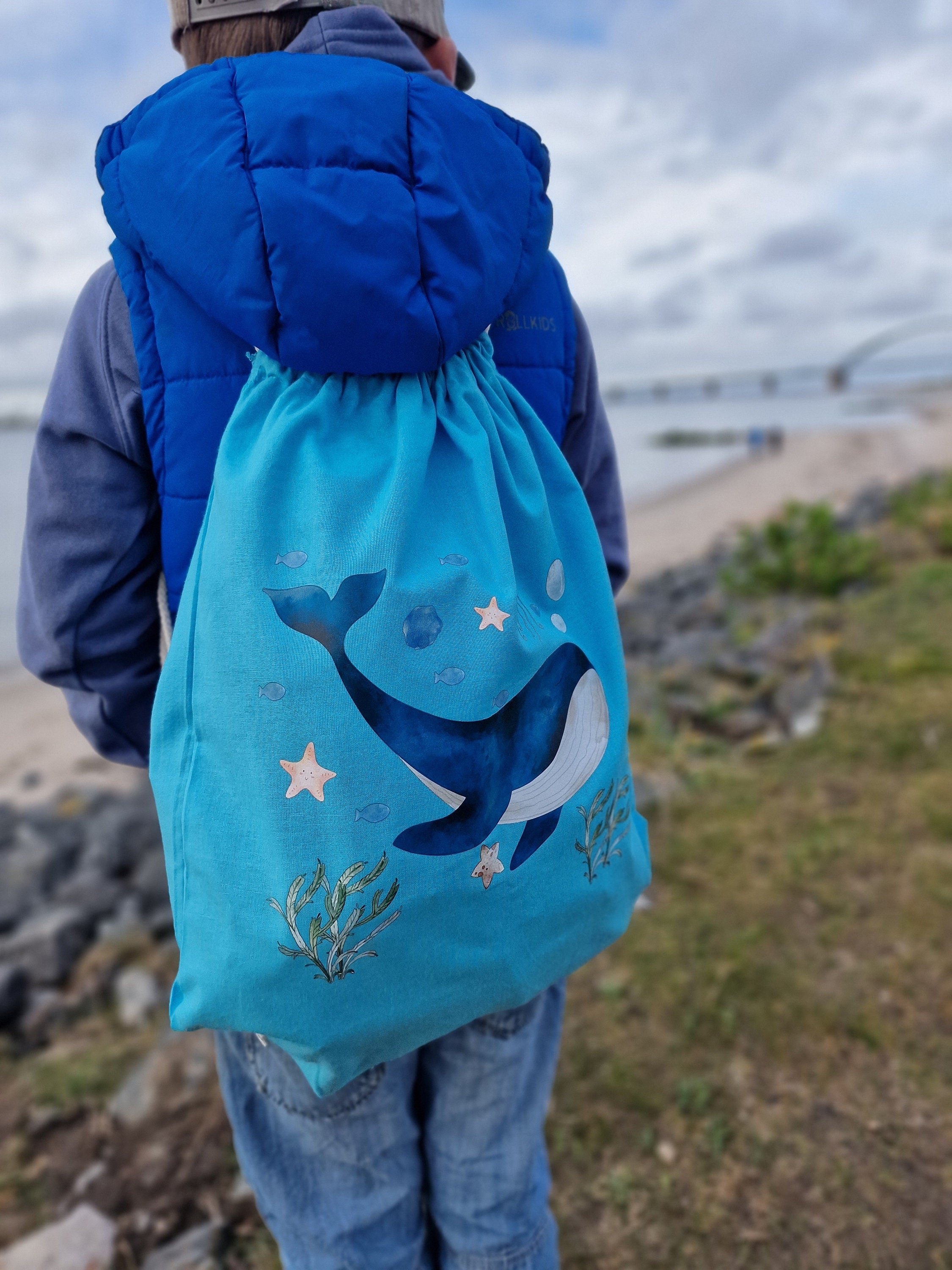 Turnbeutel mit Name personalisiert Wal Unterwasser Schildkröte Qualle – Team Sports & Gym Bags