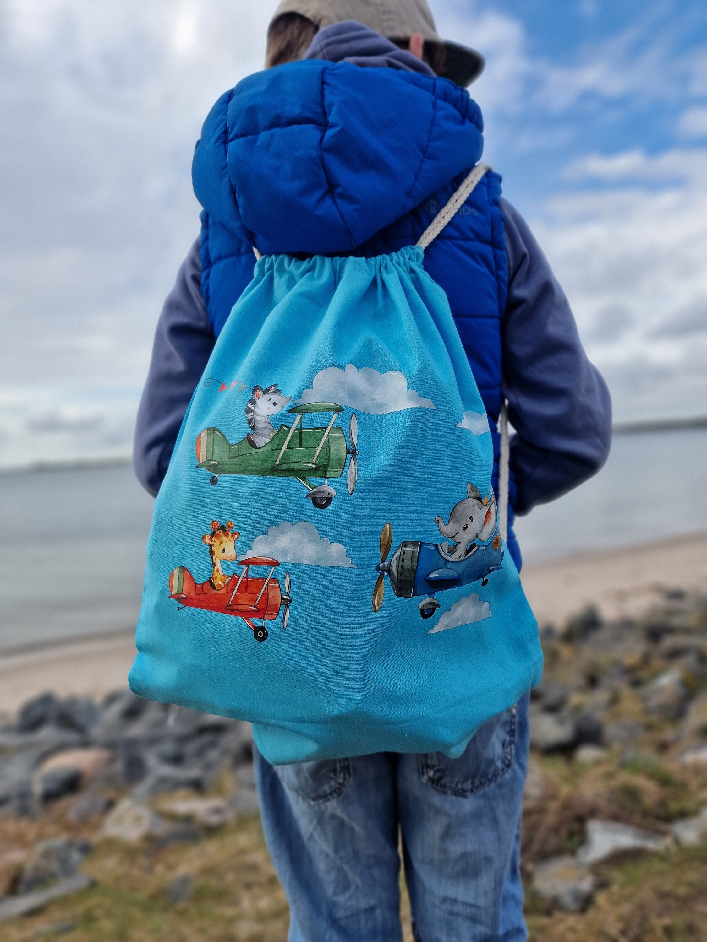 Turnbeutel mit Name personalisiert Hubschrauber Flugzeug Zebra Giraffe Hubschrauber – Team Sports & Gym Bags