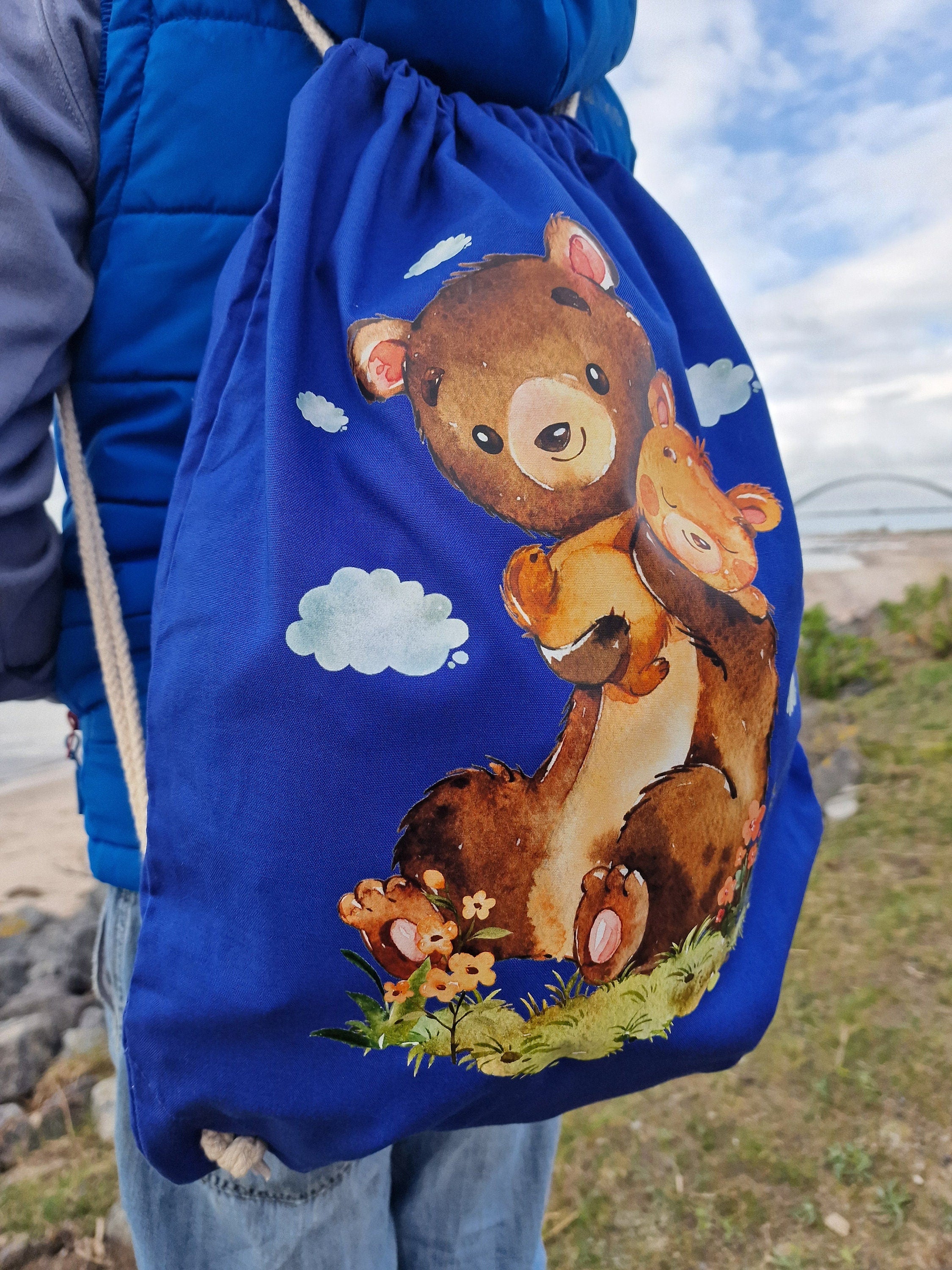 Turnbeutel mit Name personalisiert Bär Mama und Baby – Team Sports & Gym Bags