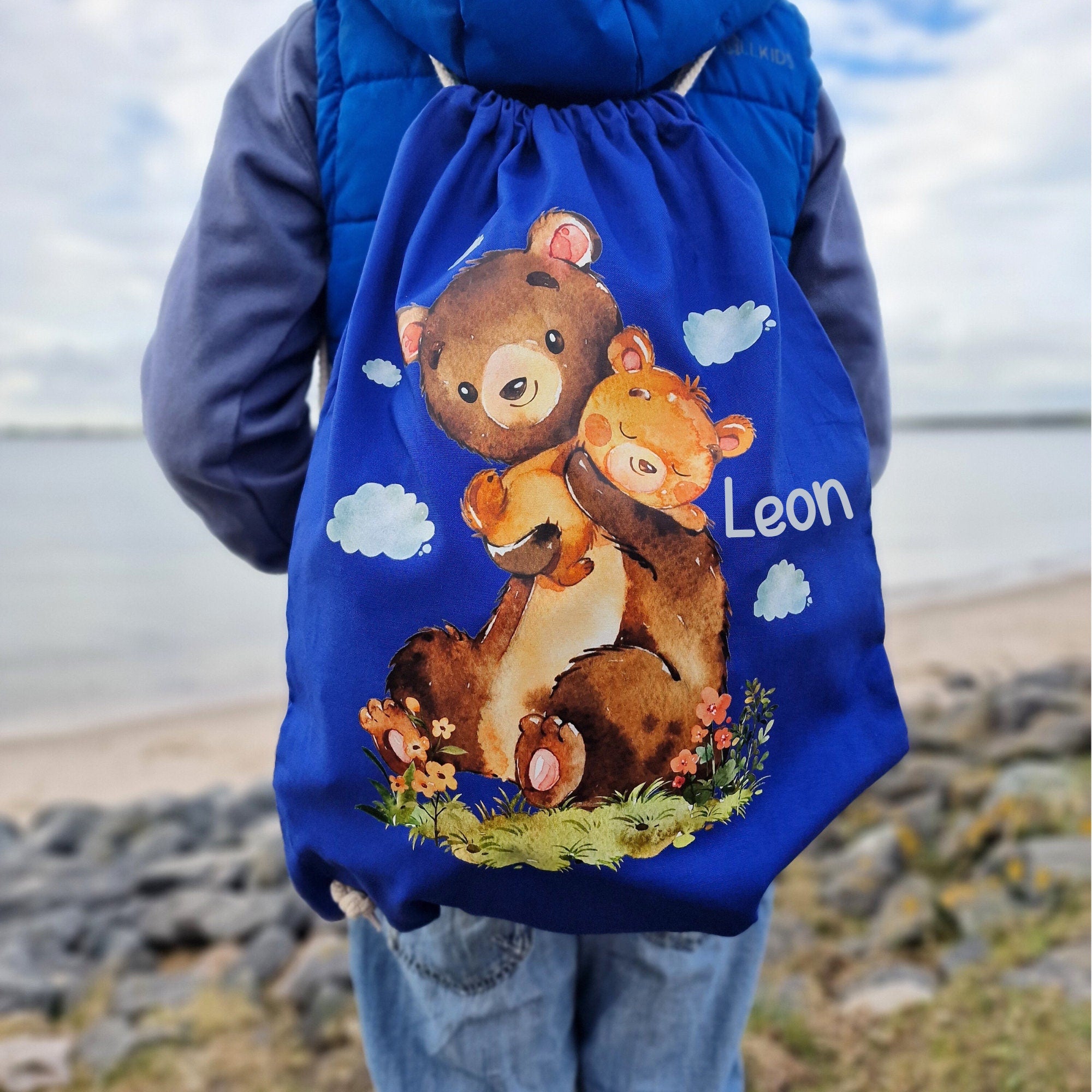 Turnbeutel mit Name personalisiert Bär Mama und Baby – Team Sports & Gym Bags