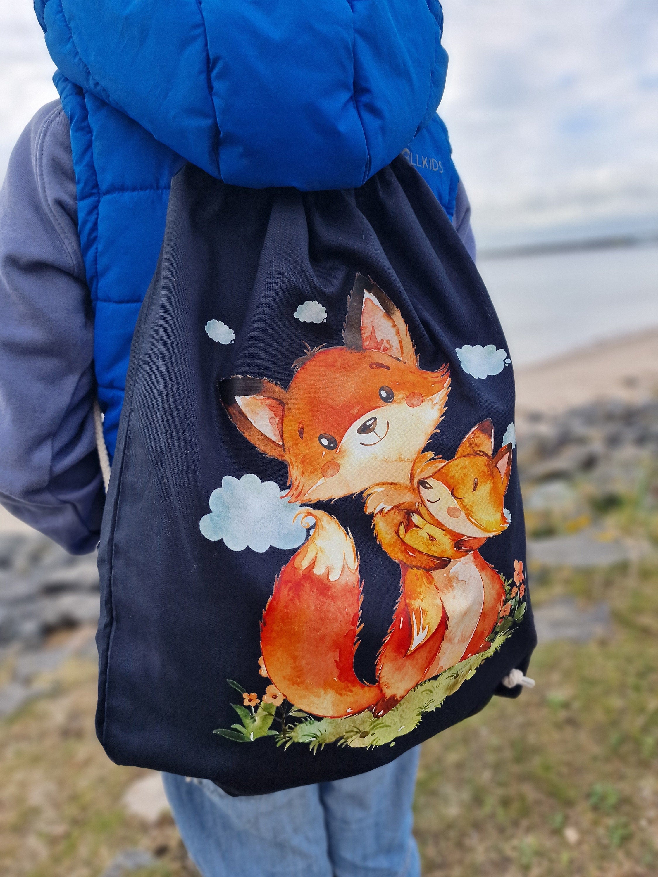 Turnbeutel mit Name personalisiert Fuchs Mama und Baby – Team Sports & Gym Bags