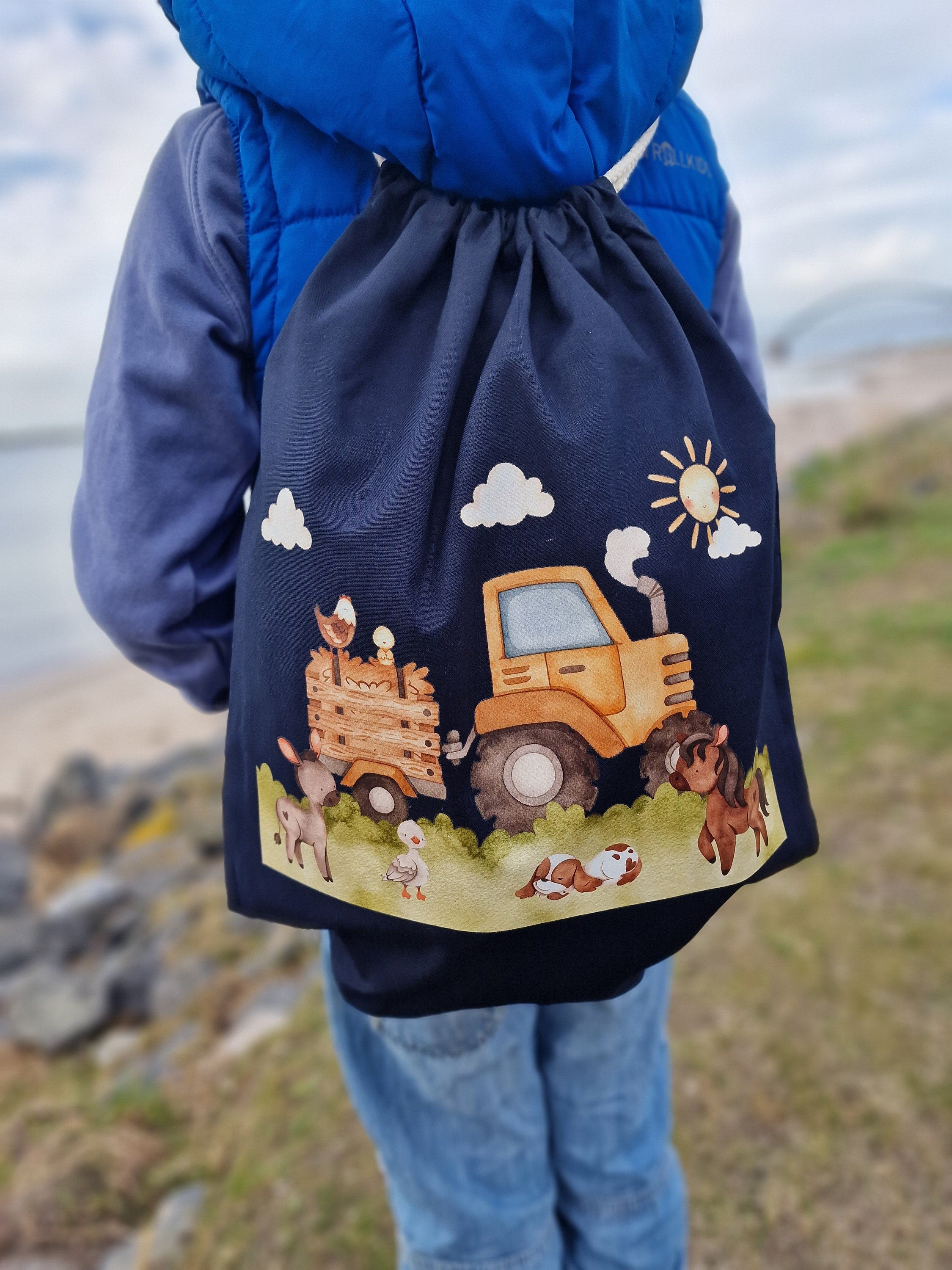 Turnbeutel Bauernhof mit Name – personalisiert – Traktor & Tiere – Kita Beutel für – Wechselwäschebeutel – Einschulung Geschenk – Team Sports & Gym Bags