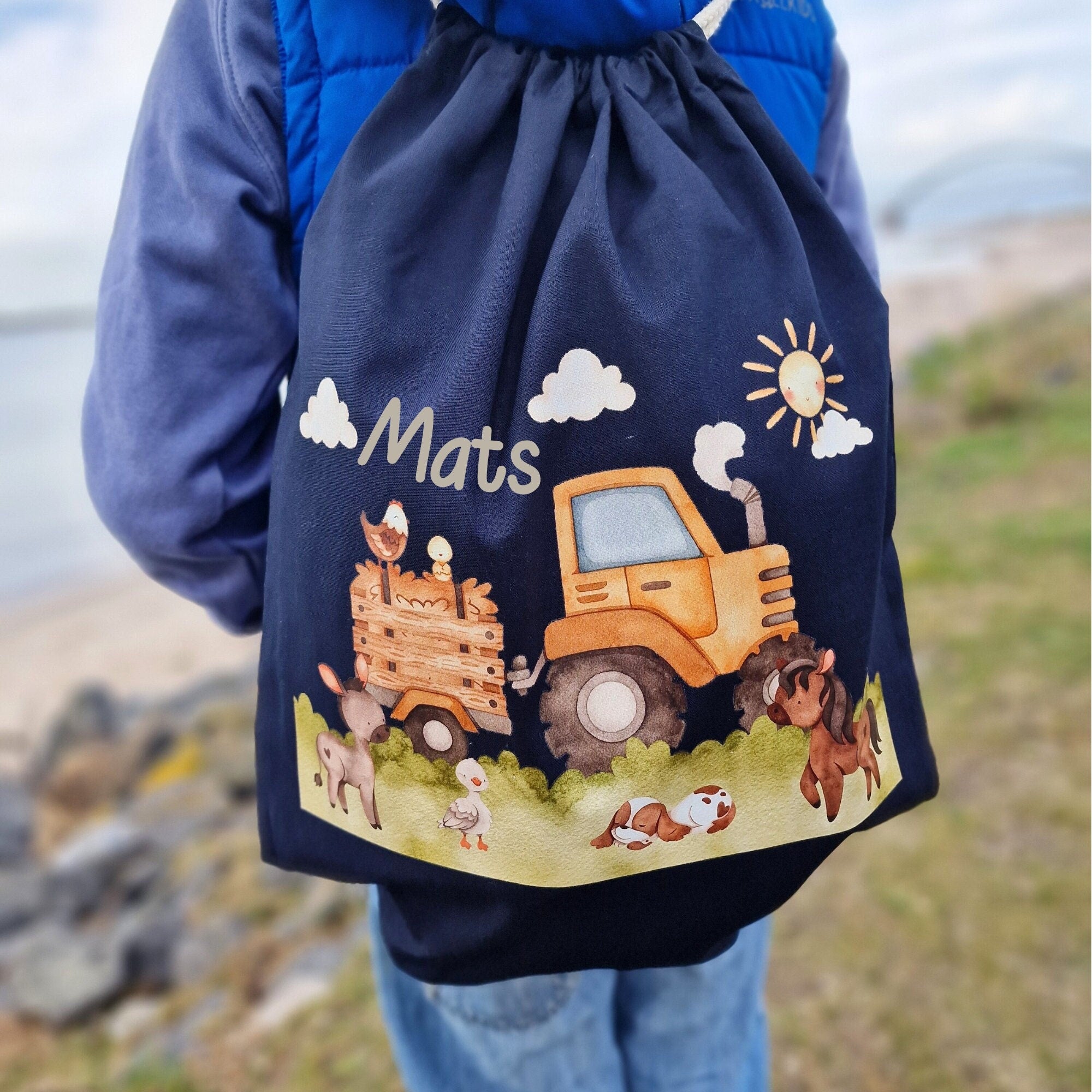 Turnbeutel Bauernhof mit Name – personalisiert – Traktor & Tiere – Kita Beutel für – Wechselwäschebeutel – Einschulung Geschenk – Team Sports & Gym Bags