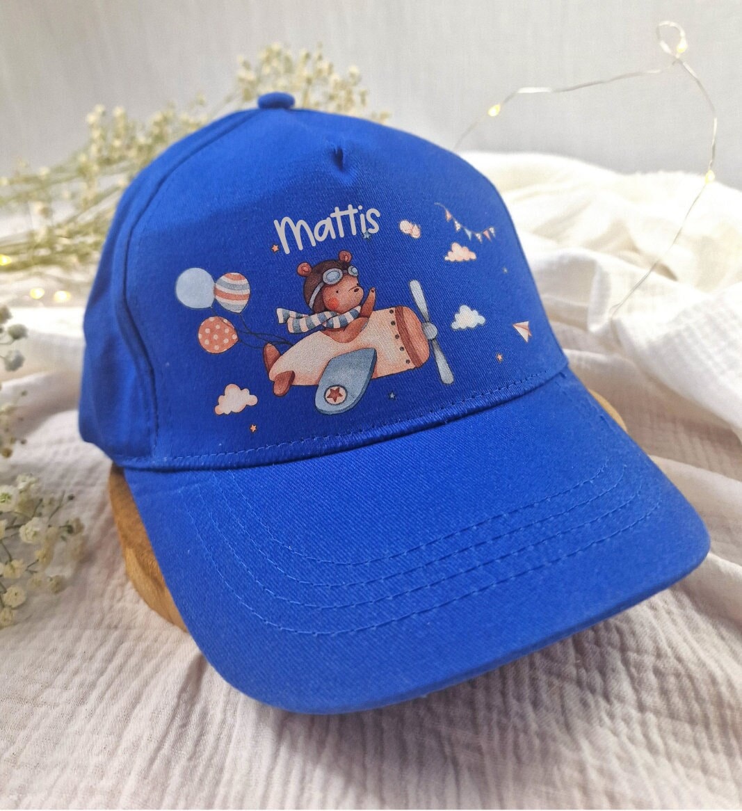 Cap Personalisiert mit Name Sonnenschutz Flugzeug Hubschrauber Bär – Sun Hats