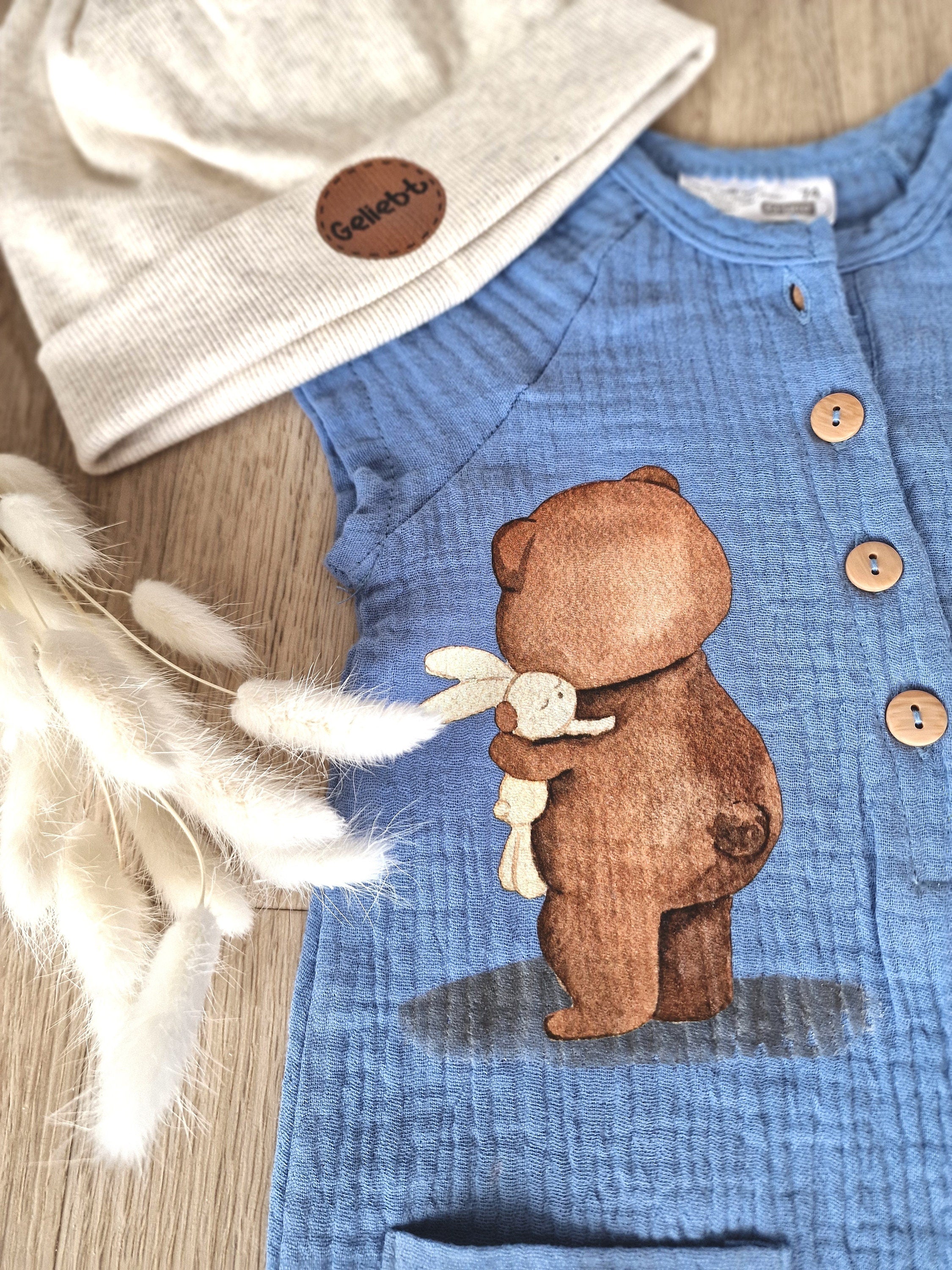 Set Bügelbild Applikation zum Veredeln von Shirts Hosen Kleidung DTF Druck Applizierung Bär Teddy