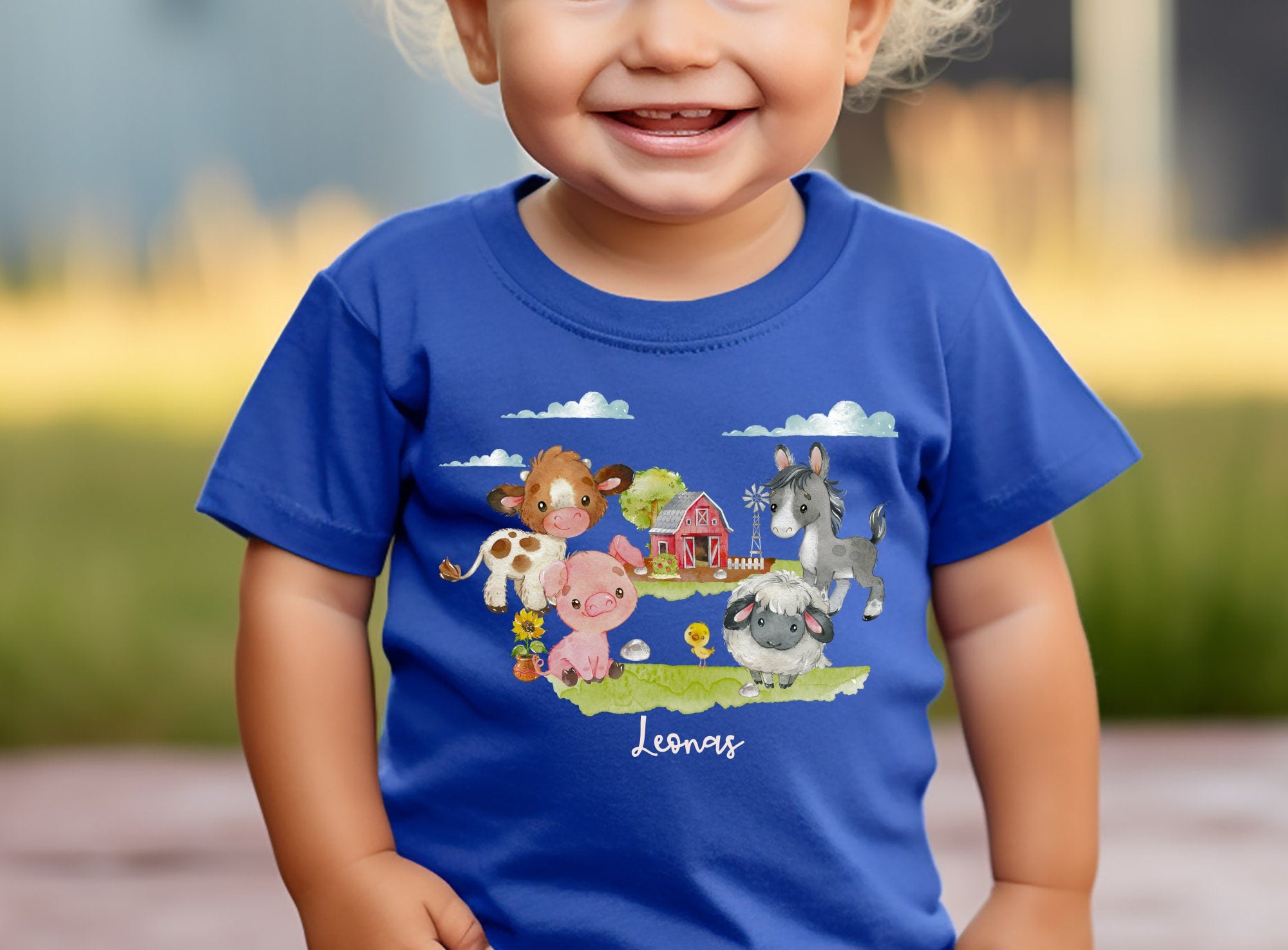 T-Shirt Shirt Kurzarm mit Name personalisiert Kindershirt Bauernhof Pferd