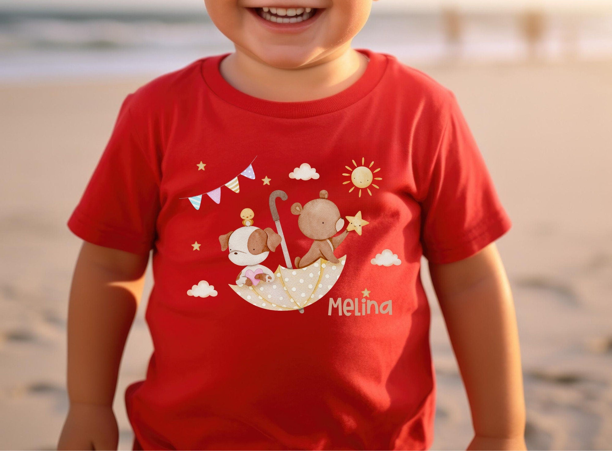 Shirt Kurzarm mit Name personalisiert shirt Bär Hund Schirm – Sweatshirts