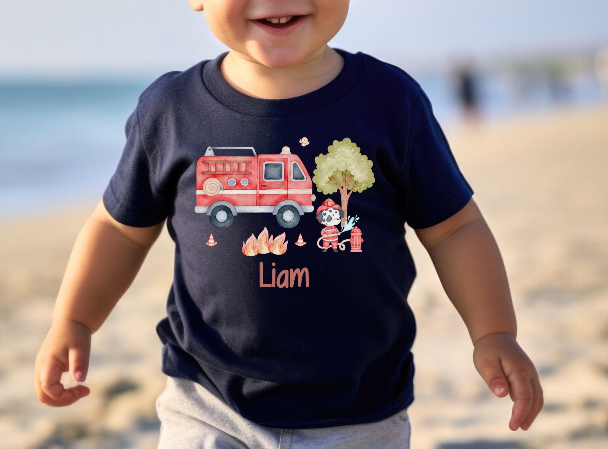 Shirt Kurzarm mit Name personalisiert shirt Feuerwehr Feuerwehrauto Hund Feuer – Sweatshirts