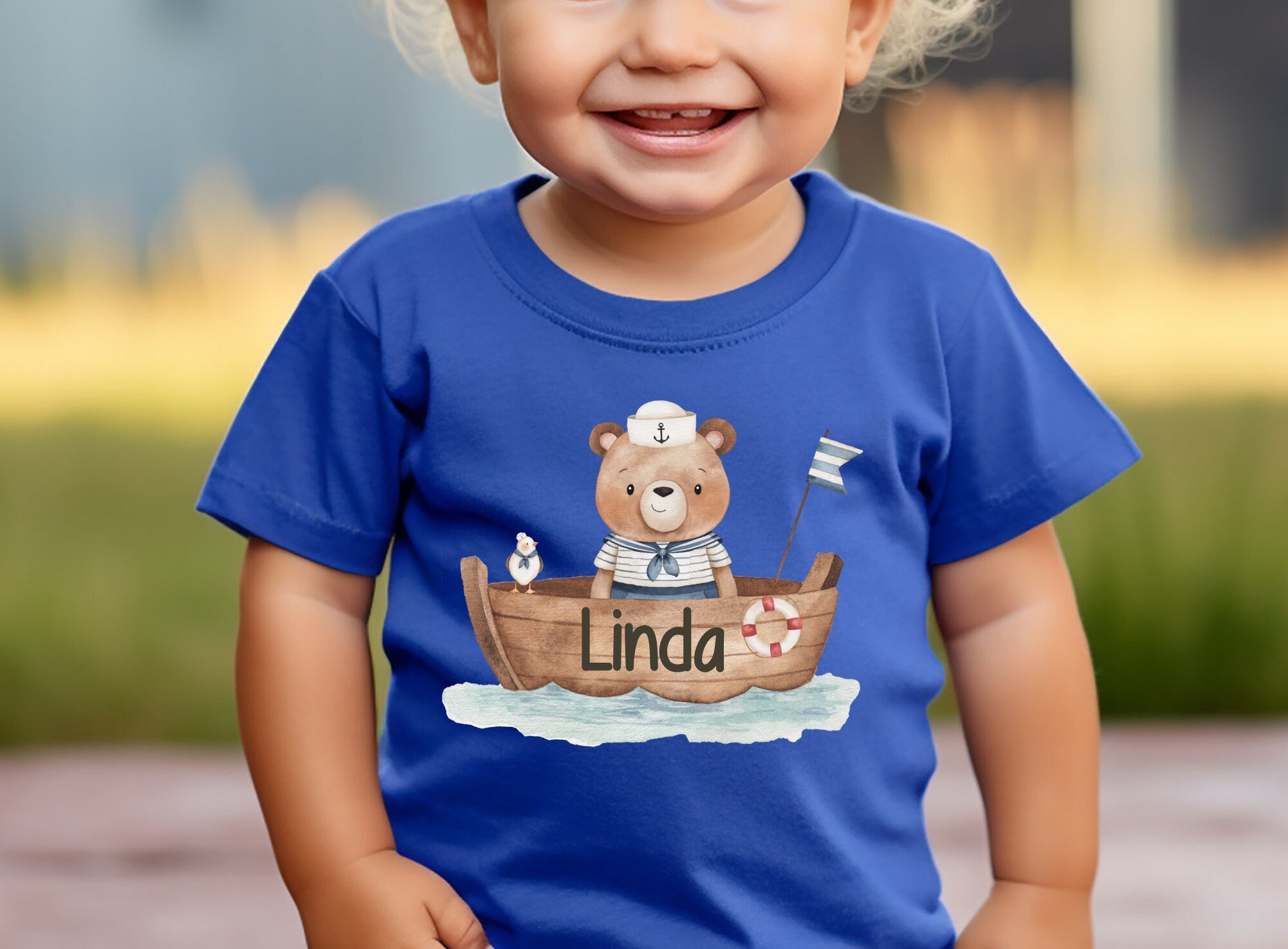 Shirt Kurzarm mit Name personalisiert shirt Boot Bär Maritim Matrose – Sweatshirts