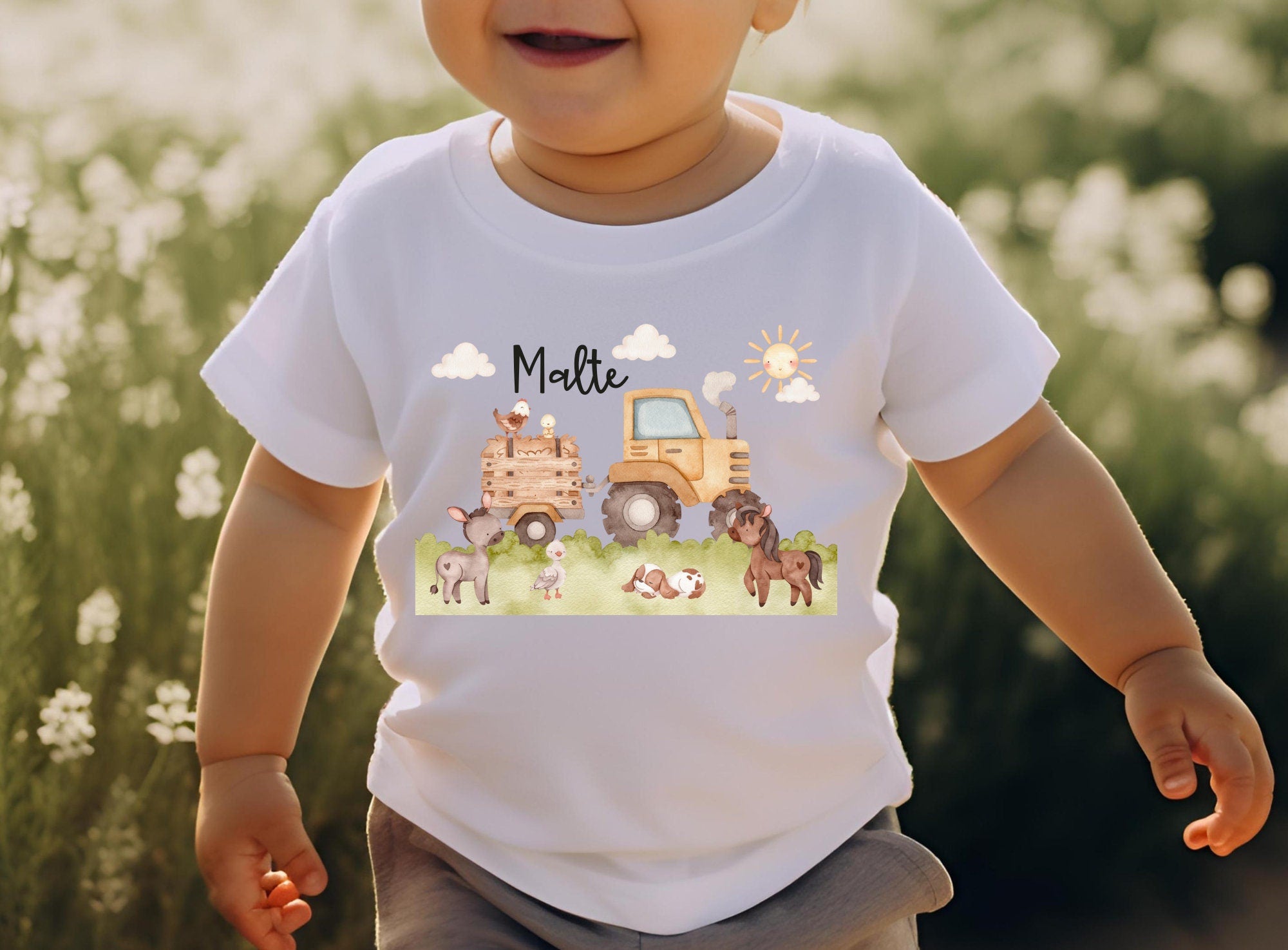 Shirt Kurzarm mit Name personalisiert shirt Bauernhof Pferd Traktor – Sweatshirts