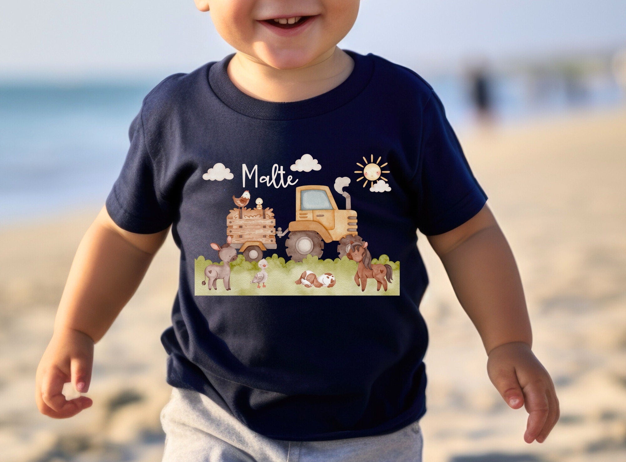 Shirt Kurzarm mit Name personalisiert shirt Bauernhof Pferd Traktor – Sweatshirts