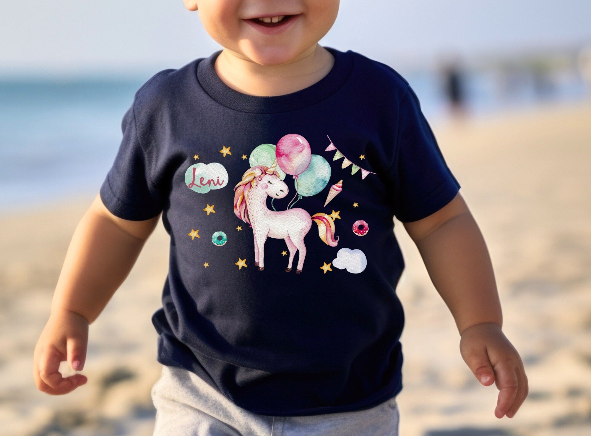 Einhorn Geburtstagsshirt – personalisiert mit Name & Zahl – geburtstag rosa pastell – Einhorn mit Luftballons – Sweatshirts