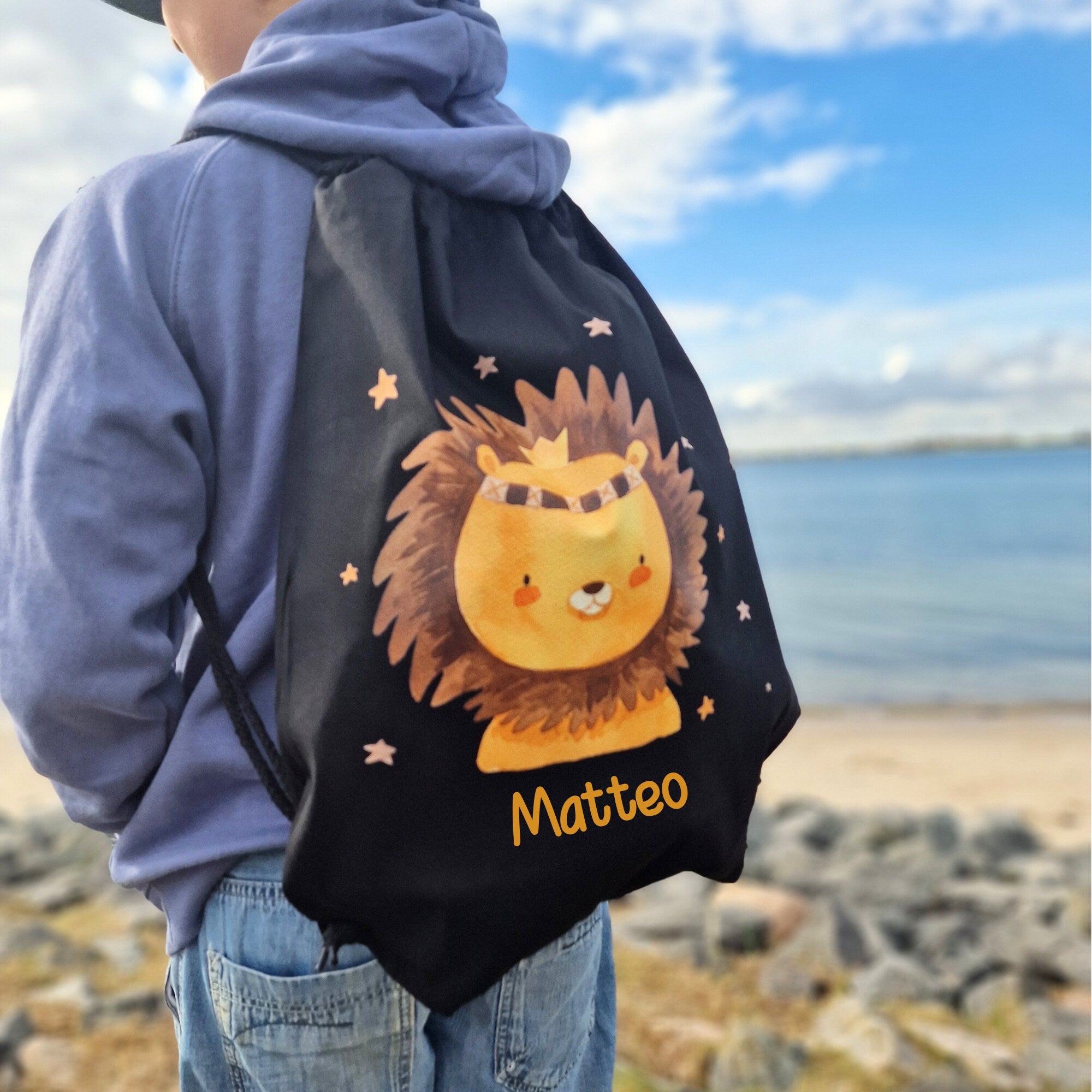 Turnbeutel mit Name personalisiert Löwe Dschungeltiere WildOne – Team Sports & Gym Bags