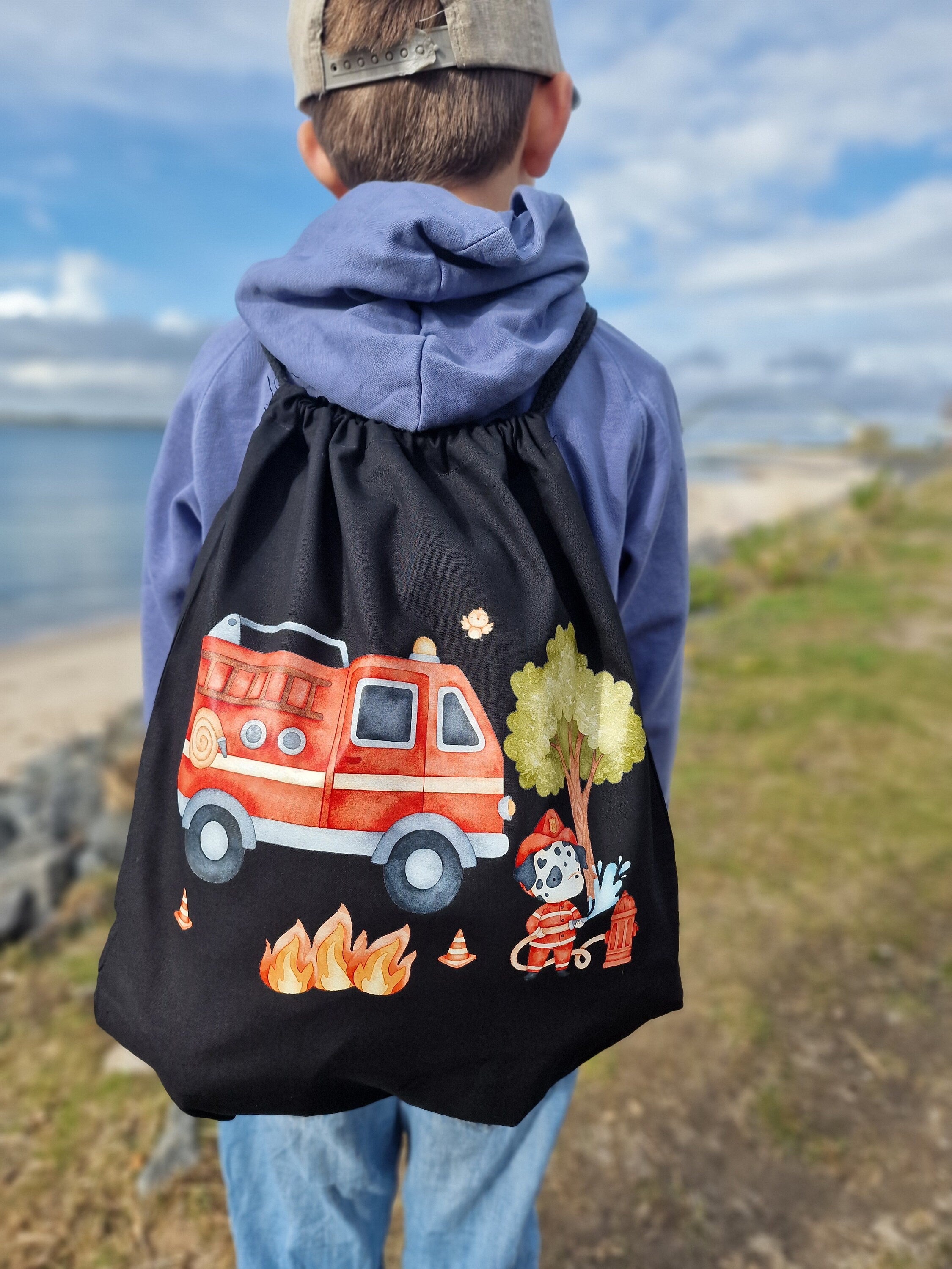 Feuerwehr Turnbeutel mit Name – personalisierter – Kita Tasche Hundemotiv – Team Sports & Gym Bags