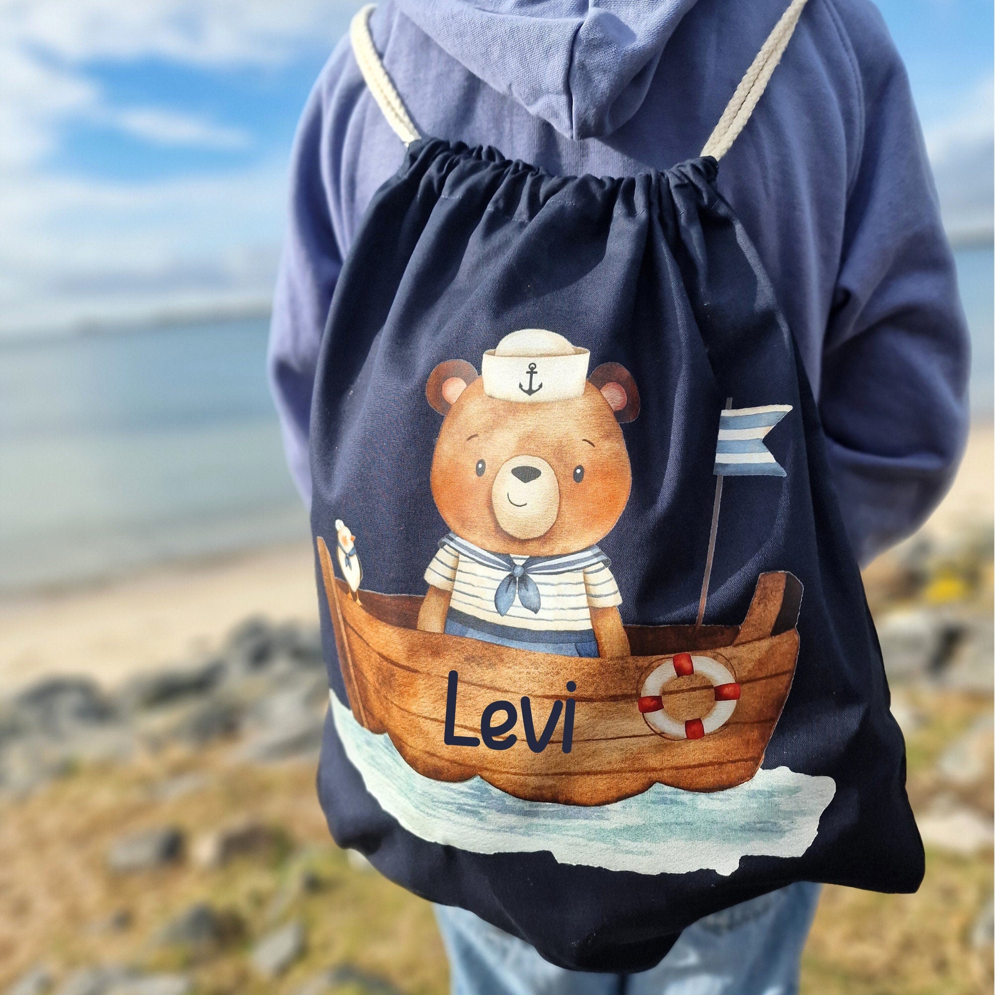 Turnbeutel mit Name personalisiert Matrose Bär Maritim Meer – Team Sports & Gym Bags