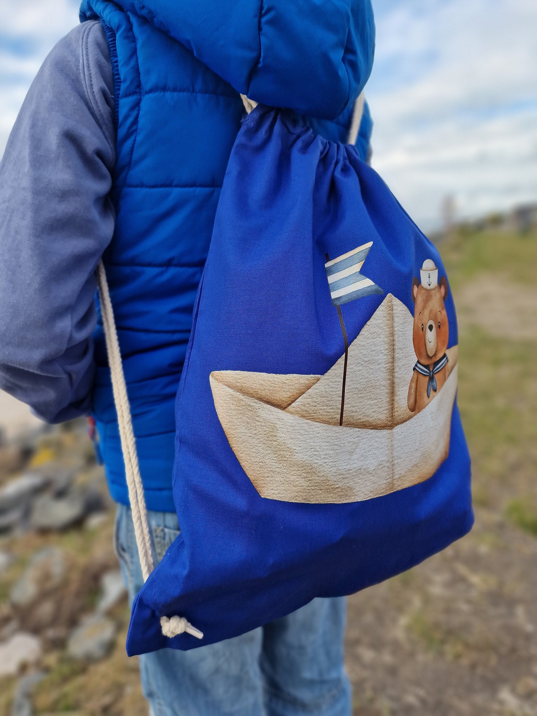 Turnbeutel mit Name personalisiert Matrose Bär Maritim Meer Boot – Team Sports & Gym Bags