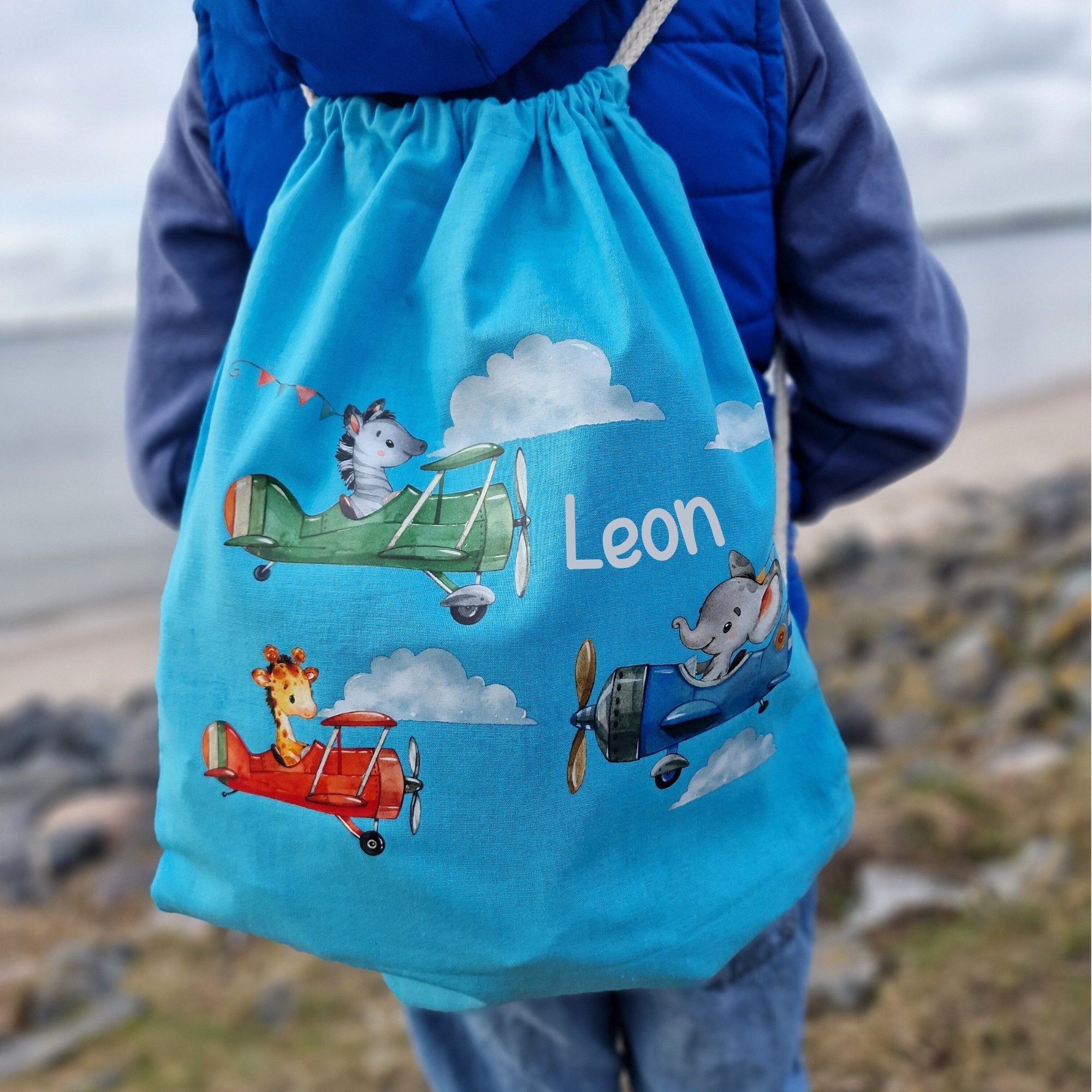 Turnbeutel mit Name personalisiert Hubschrauber Flugzeug Zebra Giraffe Hubschrauber – Team Sports & Gym Bags