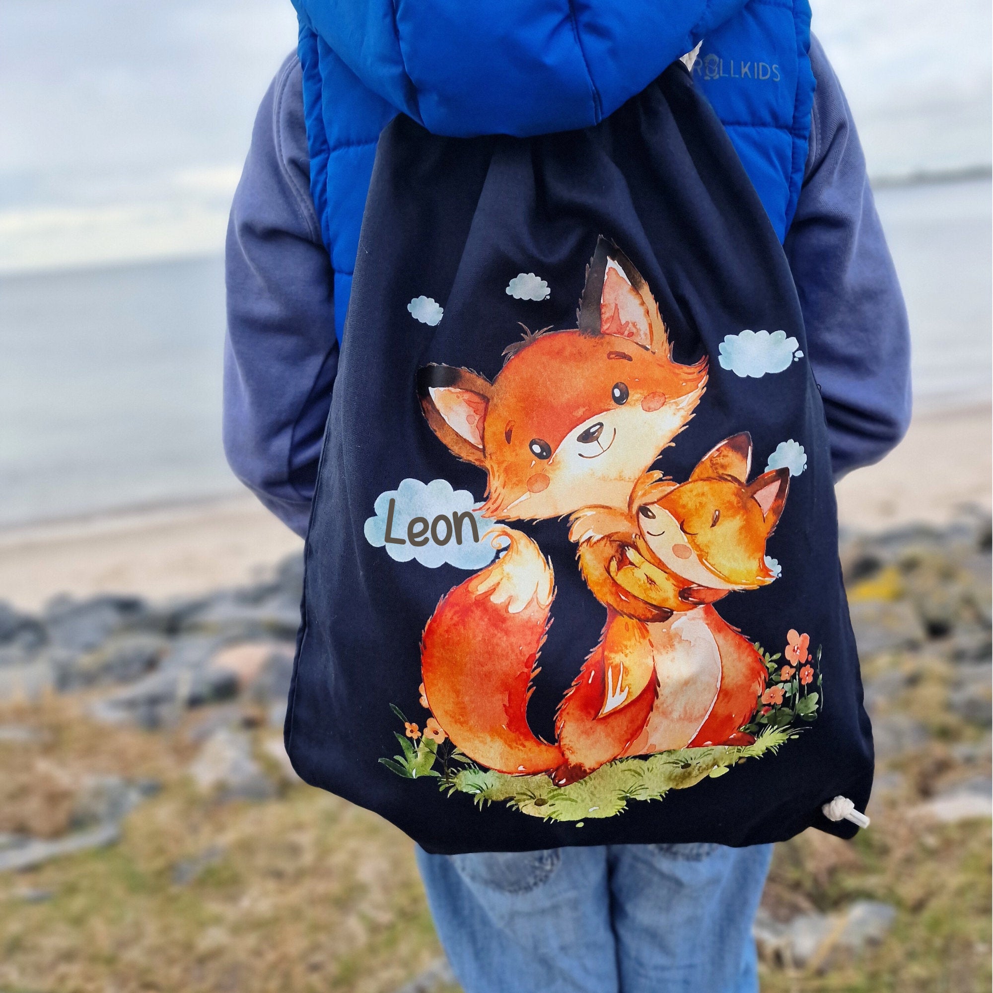 Turnbeutel mit Name personalisiert Fuchs Mama und Baby – Team Sports & Gym Bags