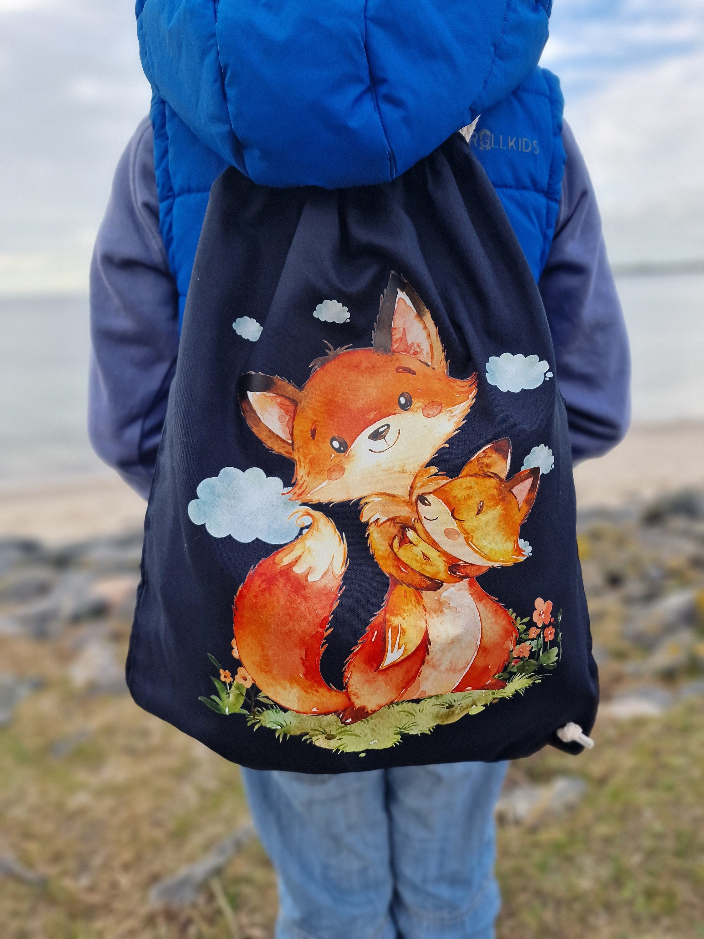 Turnbeutel mit Name personalisiert Fuchs Mama und Baby – Team Sports & Gym Bags