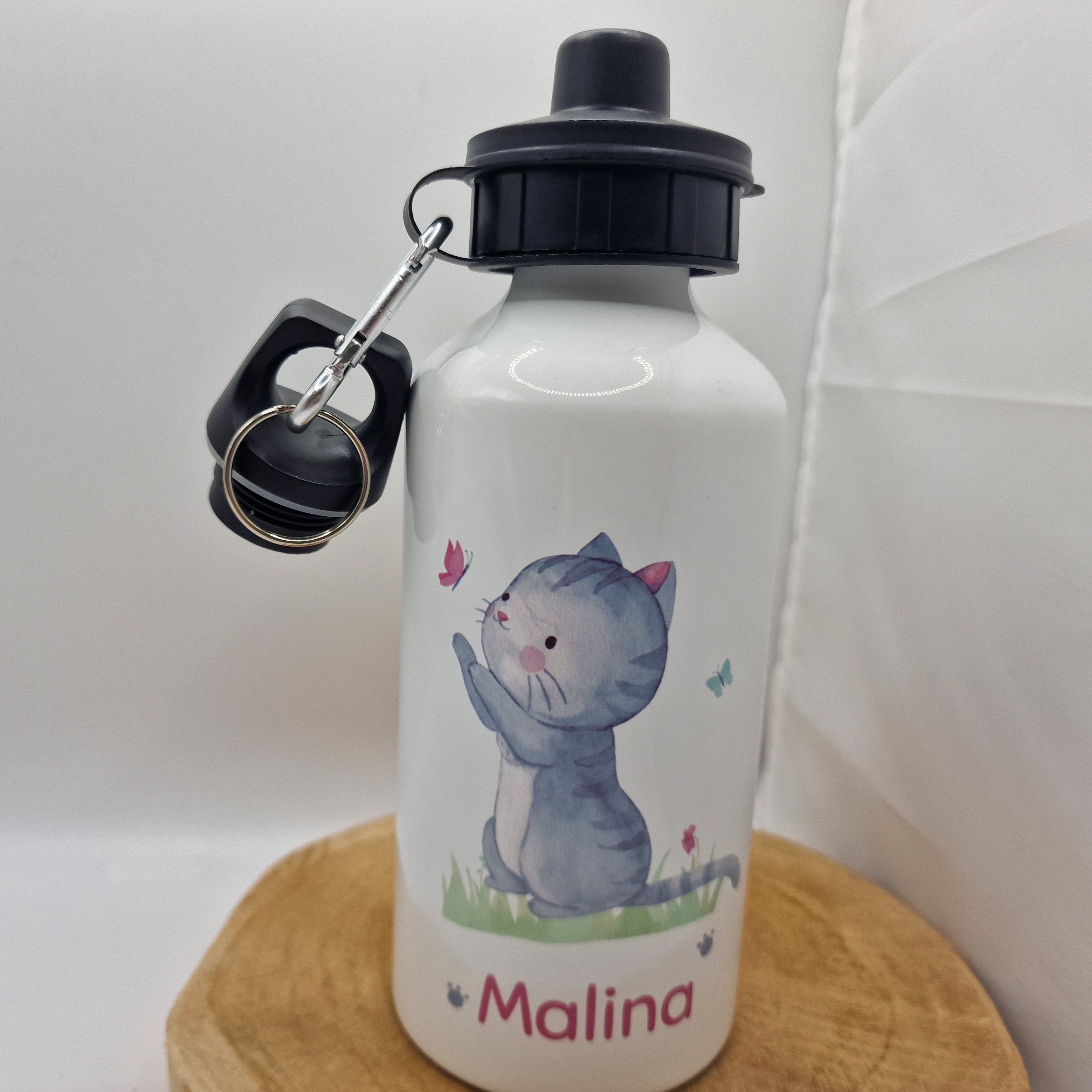 Trinkflasche Wasserflasche personalisiert mit Name Katze Kitten Haustier Schmusekatze Schmetterling – Water Bottles