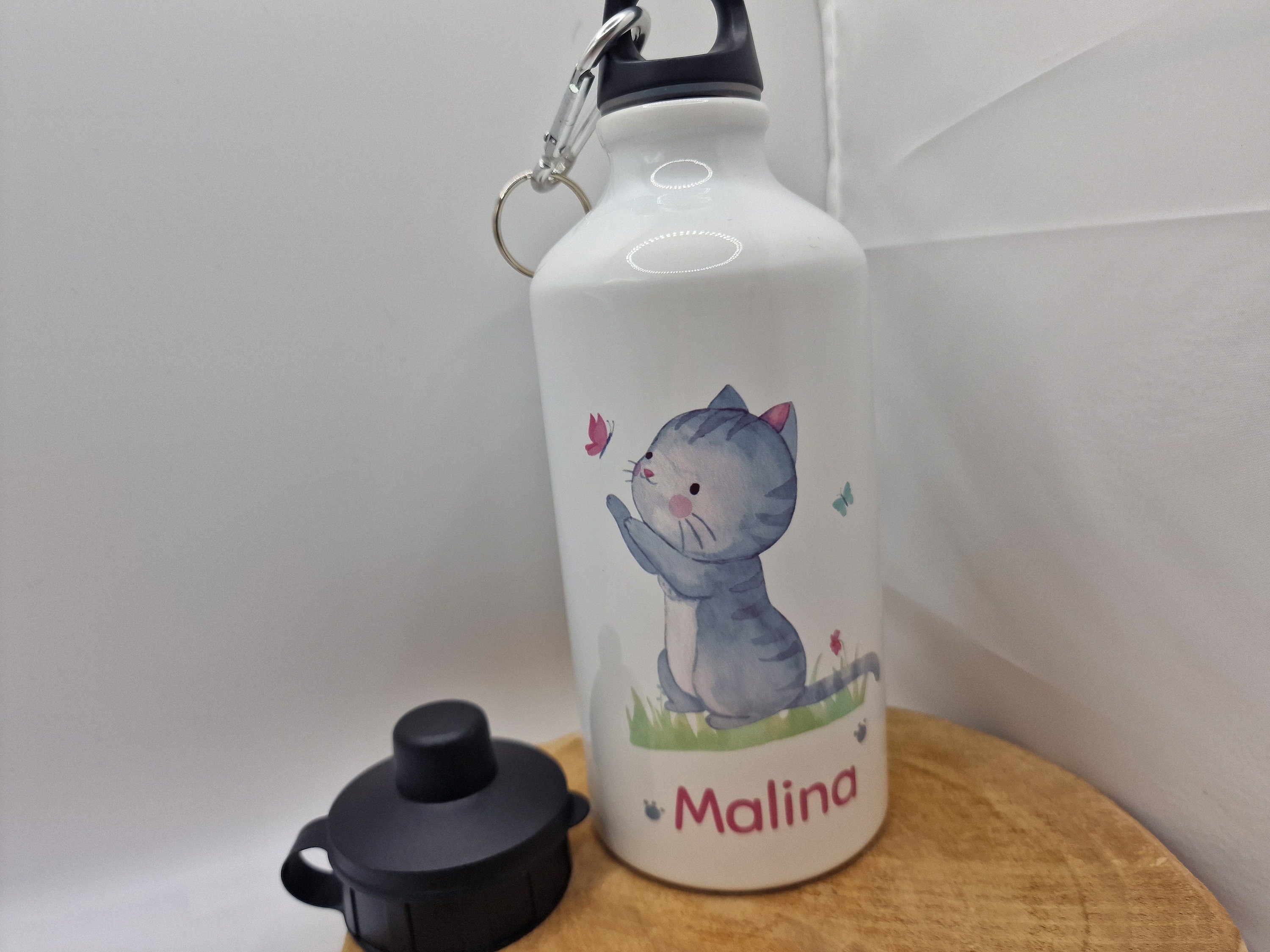 Trinkflasche Wasserflasche personalisiert mit Name Katze Kitten Haustier Schmusekatze Schmetterling – Water Bottles