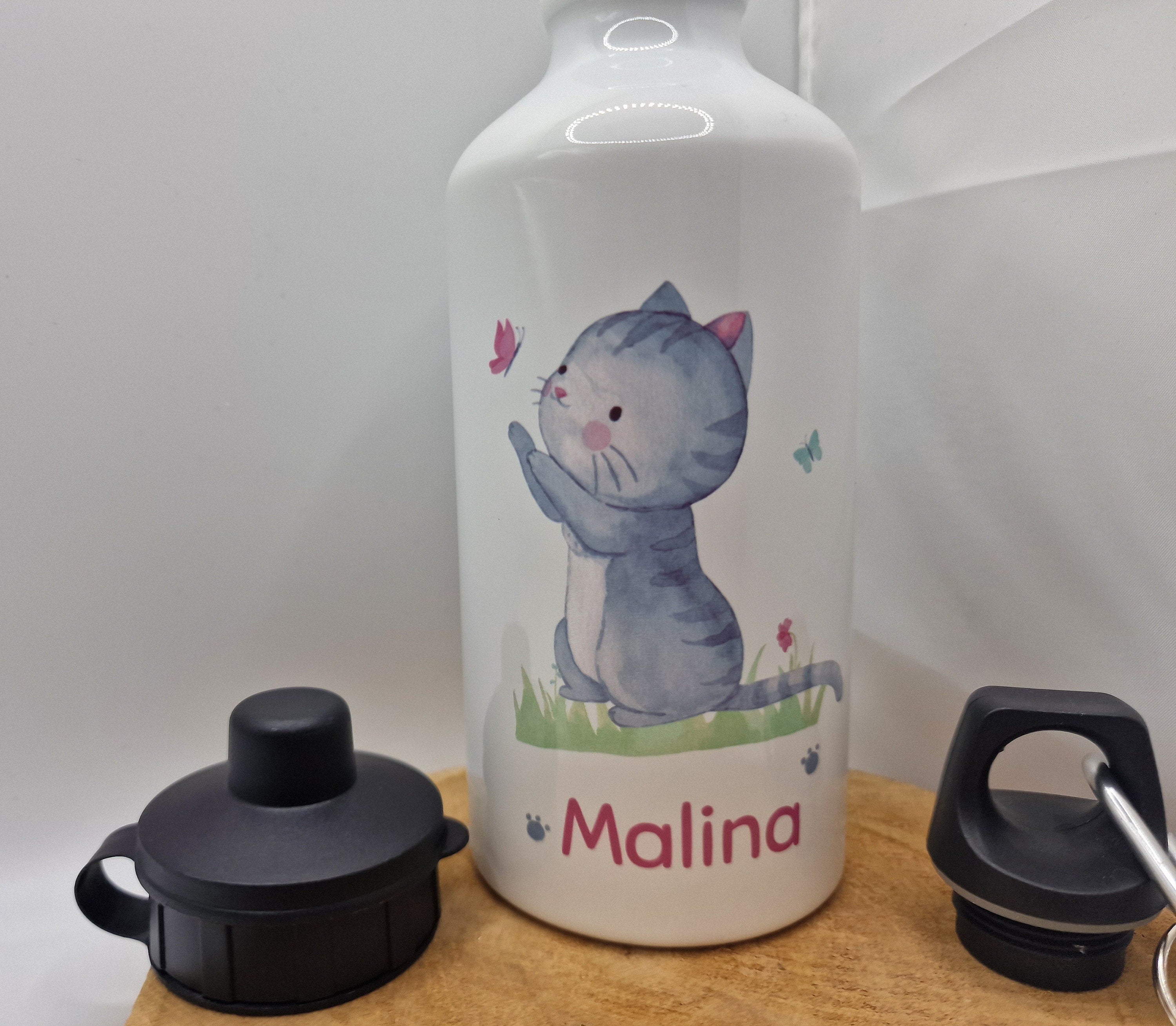 Trinkflasche Wasserflasche personalisiert mit Name Katze Kitten Haustier Schmusekatze Schmetterling – Water Bottles