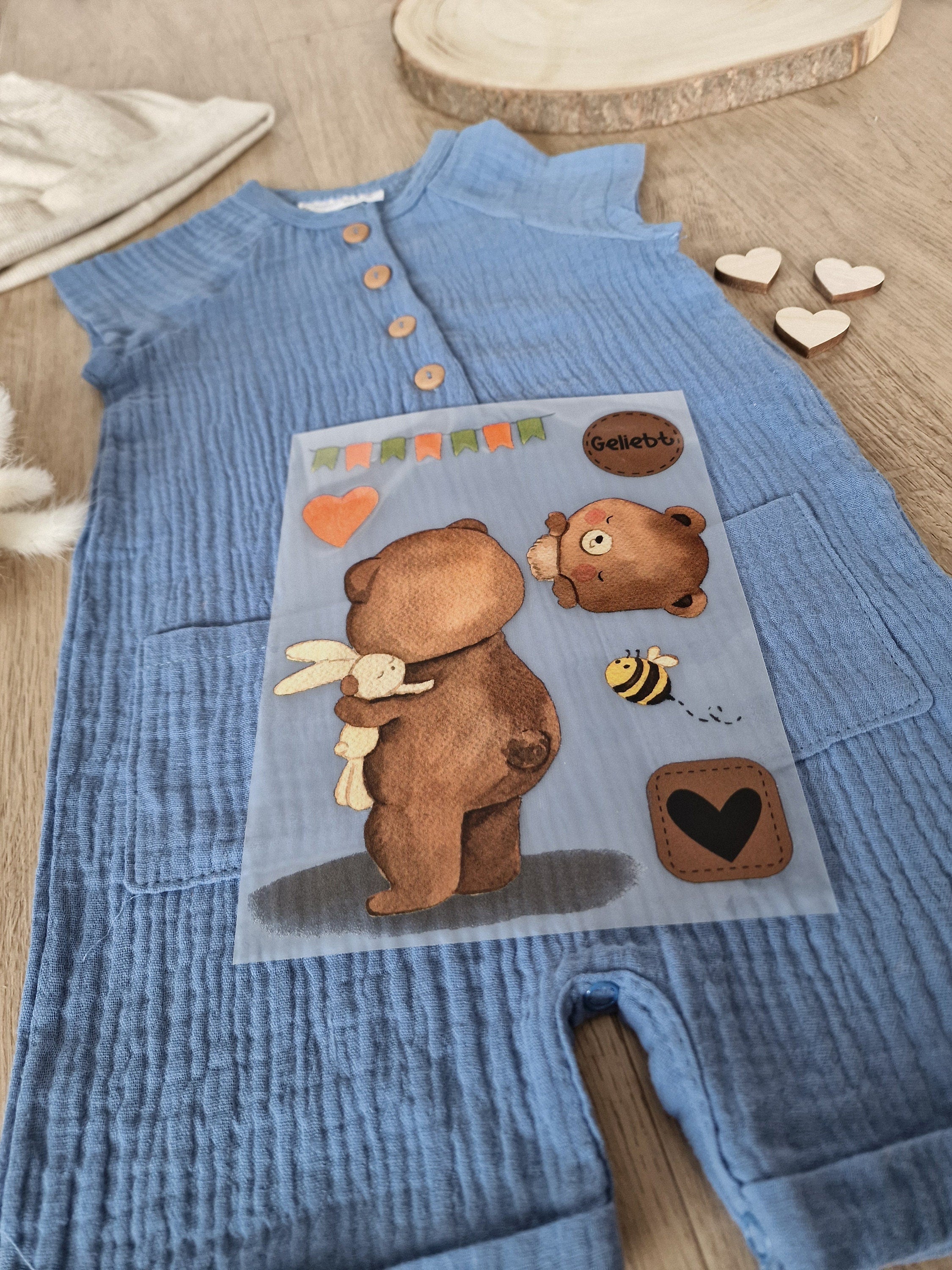 Set Bügelbild Applikation zum Veredeln von Shirts Hosen Kleidung DTF Druck Applizierung Bär Teddy