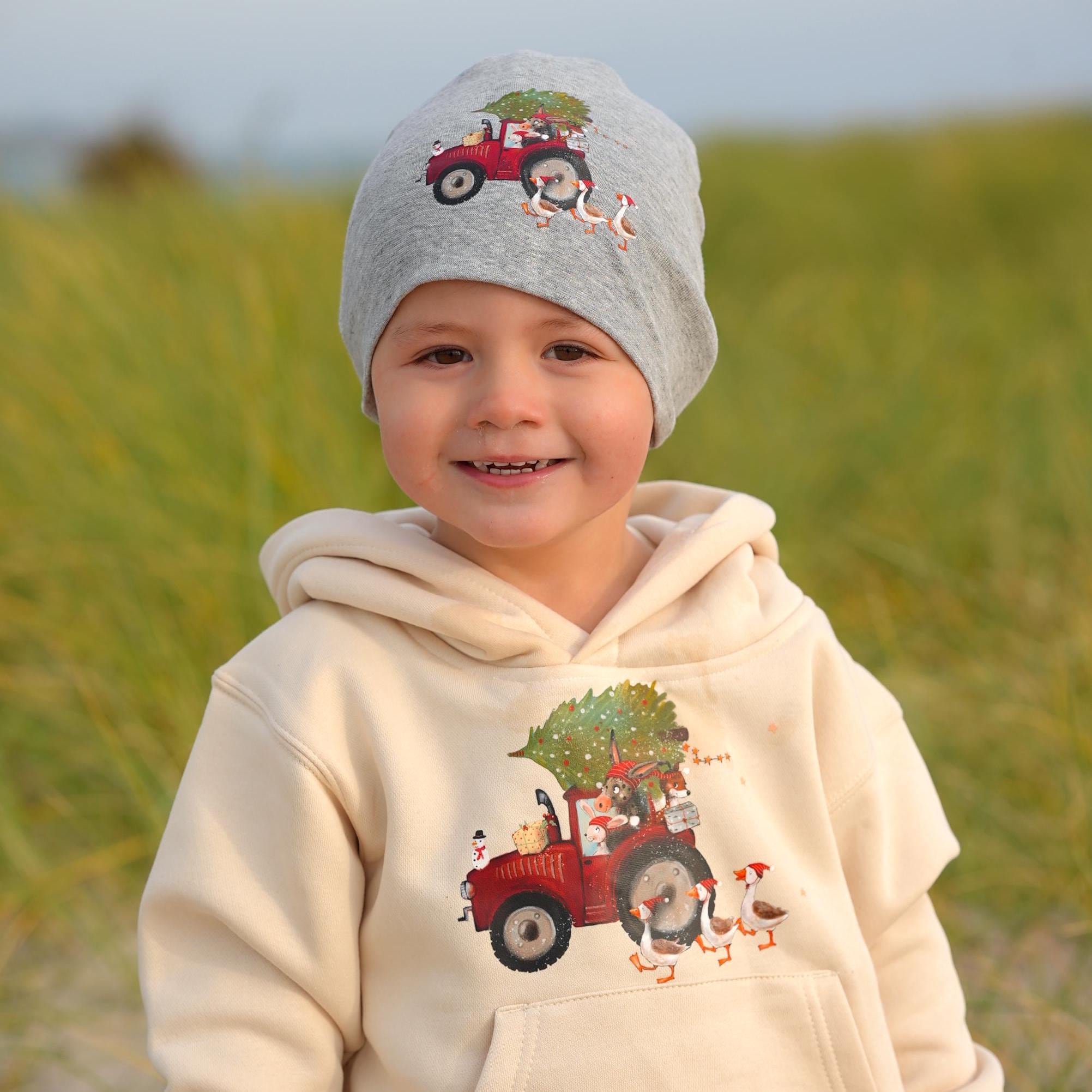Bügelbild Weihnachten Traktor - personalisiert mit Name – Weihnachtsmotiv für Shirt & Pullover – Bügelmotiv A4 oder A5 – Patches