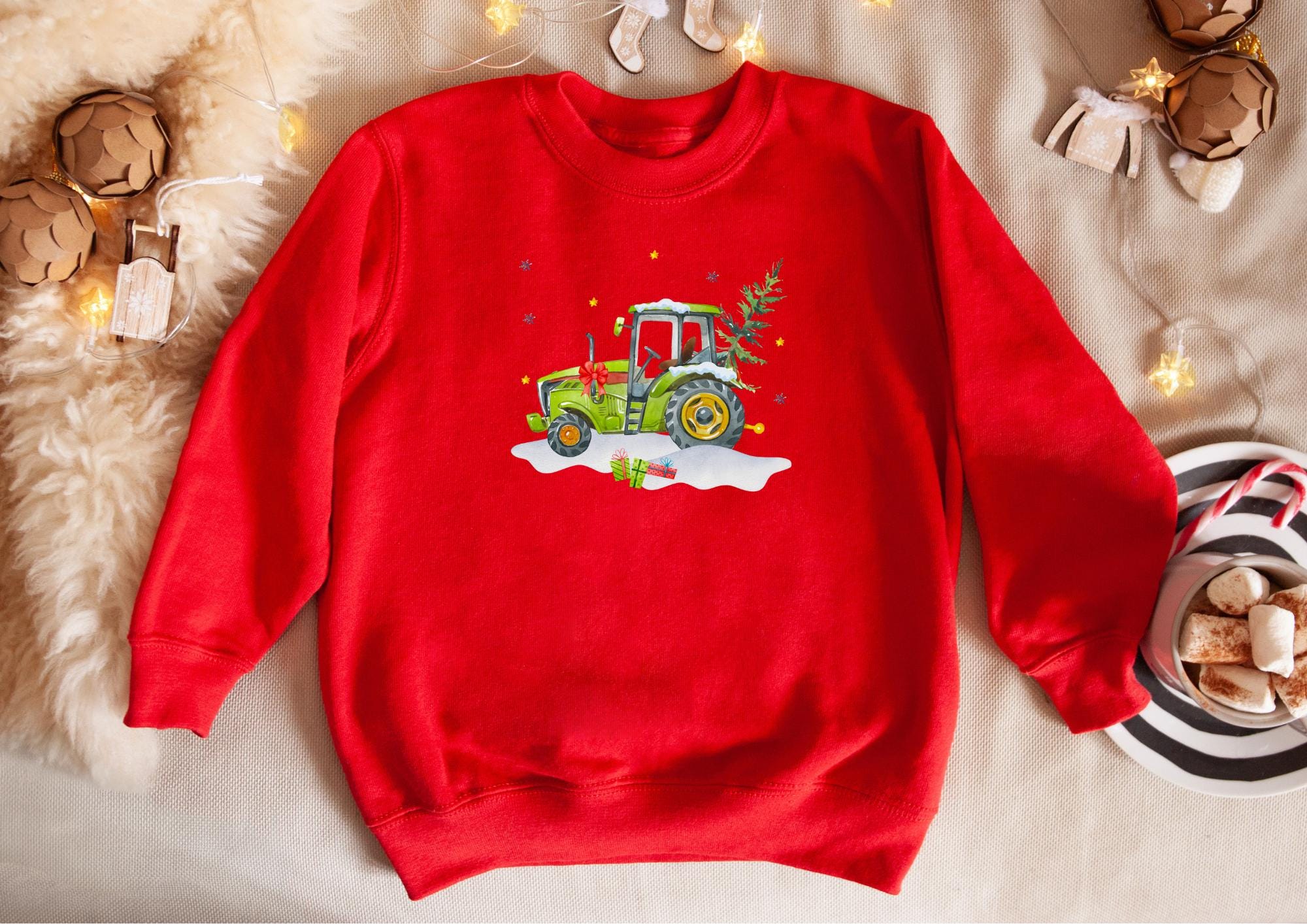 Bügelbild Weihnachten Traktor – Trecker mit Weihnachtsbaum & Tieren – Weihnachts Bügelbilder für Shirt und Pullover – DIY Weihnachtsoutfit – Patches