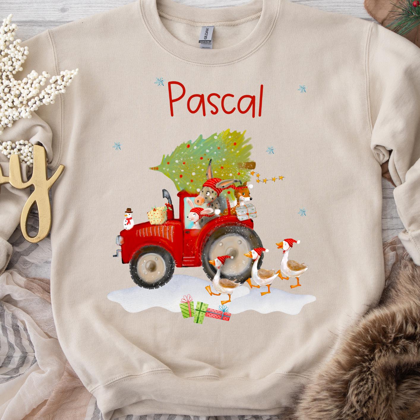 Bügelbild Weihnachten Traktor - personalisiert mit Name – Weihnachtsmotiv für Shirt & Pullover – Bügelmotiv A4 oder A5 – Patches