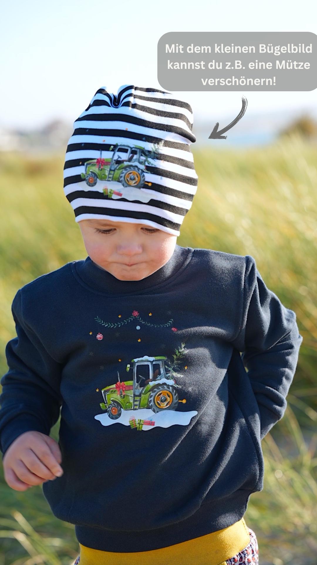 Bügelbild Weihnachten Traktor – Trecker mit Weihnachtsbaum & Tieren – Weihnachts Bügelbilder für Shirt und Pullover – DIY Weihnachtsoutfit – Patches