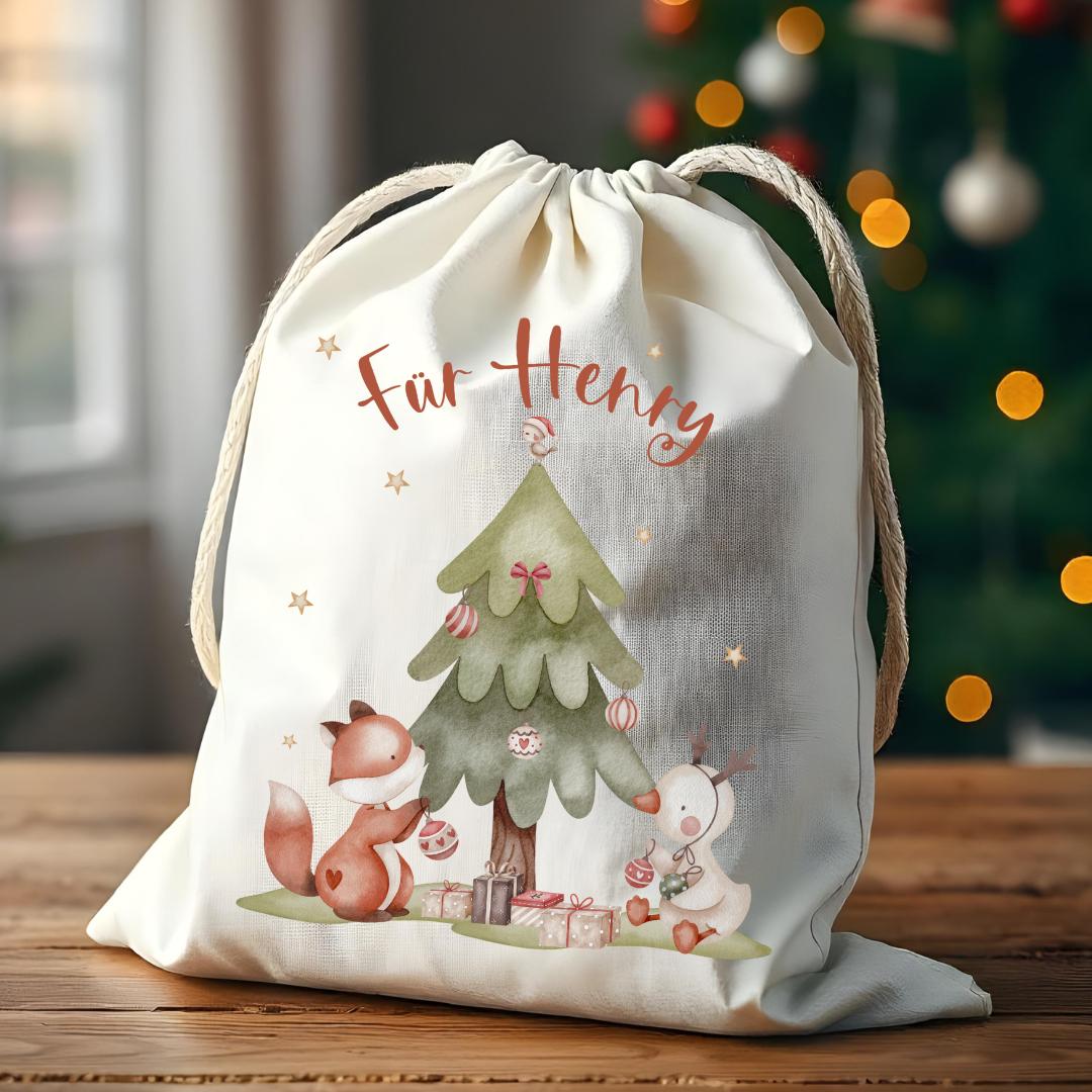 Geschenkbeutel Geschenkesäckchen Nikolaussack personalisiert mit Name für Weihnachten Geschenksäcken Nikolaus Fuchs Schneemann – Gift Wrapping