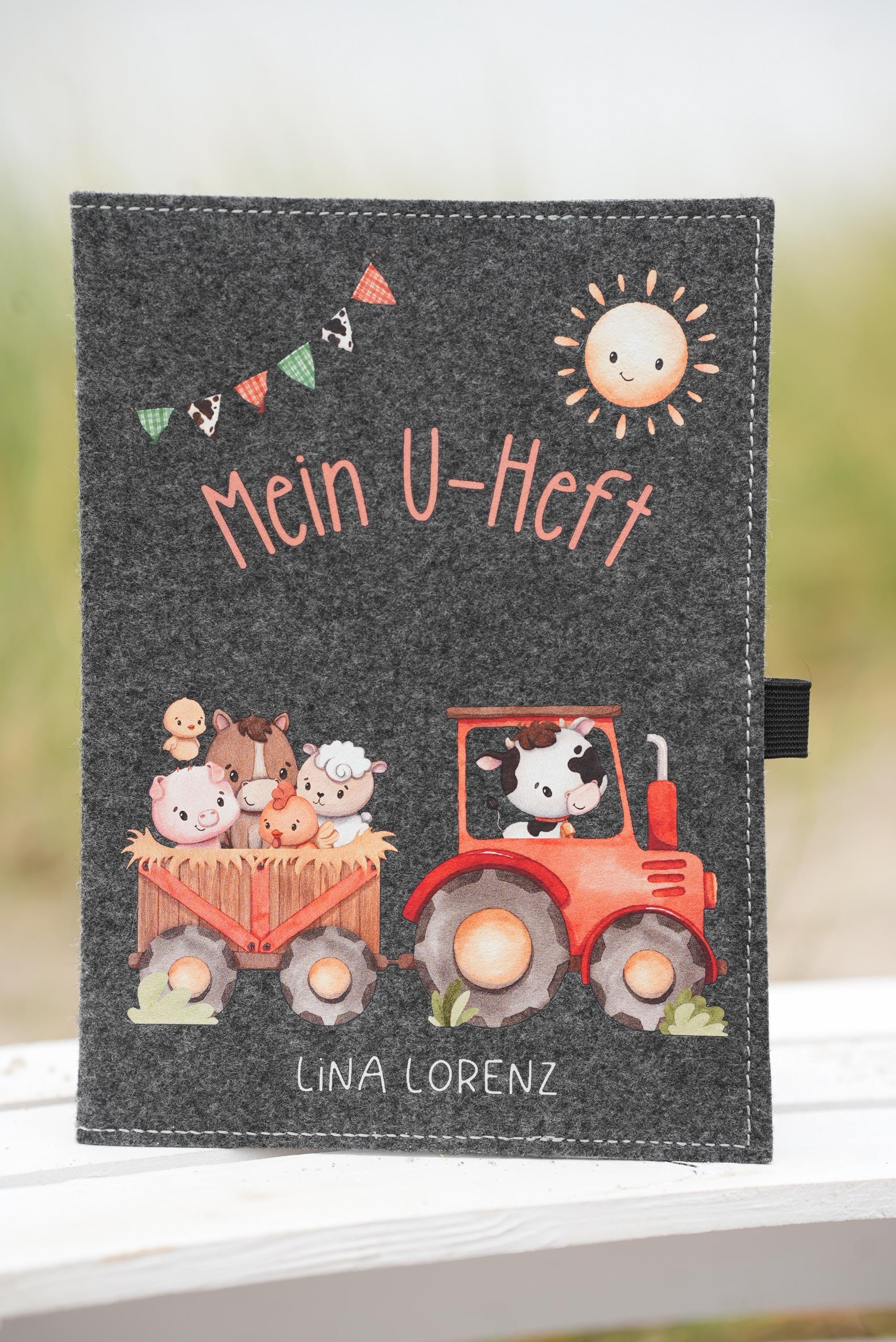Hülle U Heft personalisiert mit Name Filz U Heft Hülle mit Name Geschenk Taufe Geschenk Geburt Hülle U Heft Traktor
