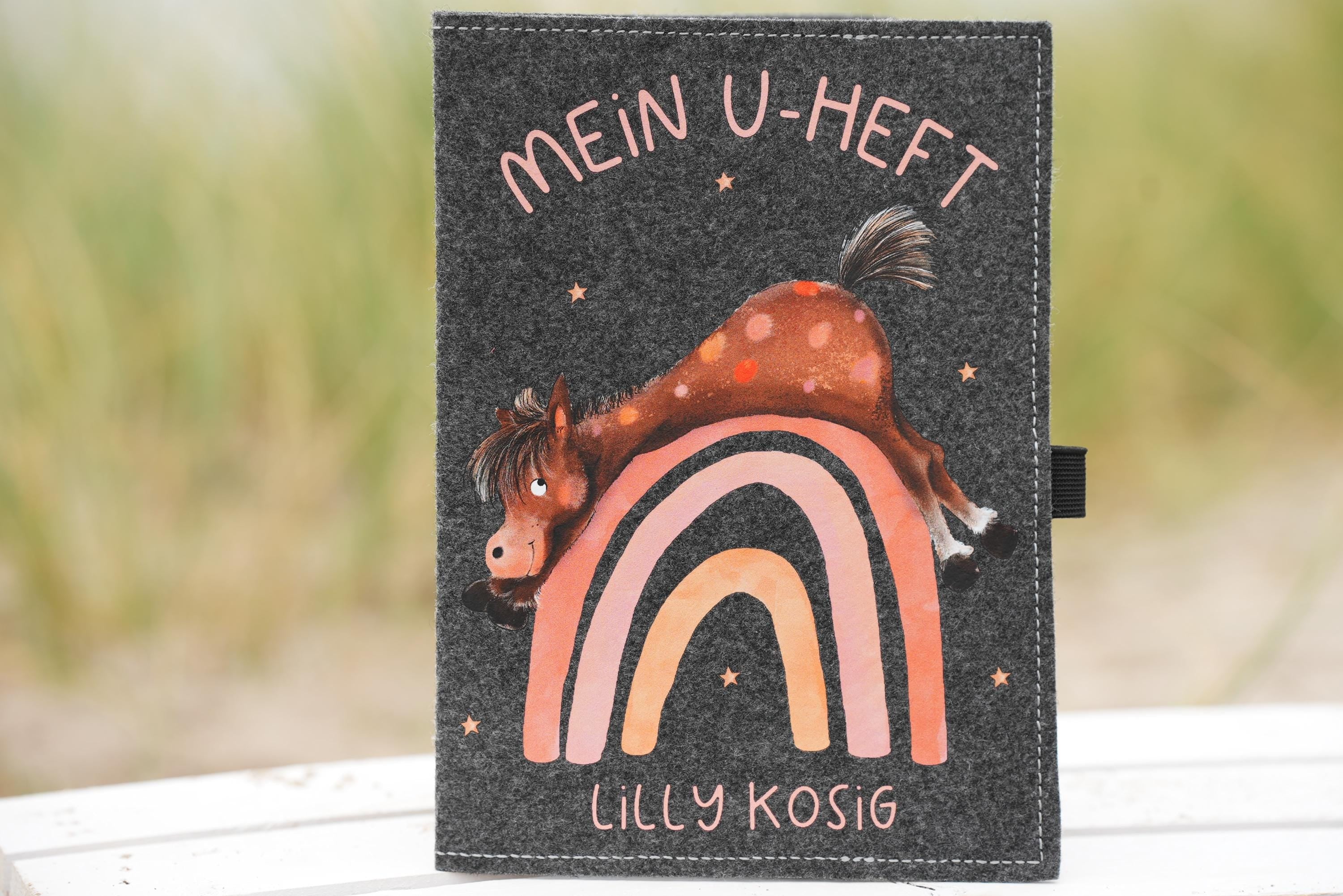 U-Heft Hülle mit Name – personalisiert – Filz Design mit Pferd & Regenbogen – Geschenk zur Geburt oder Taufe – Passport Covers