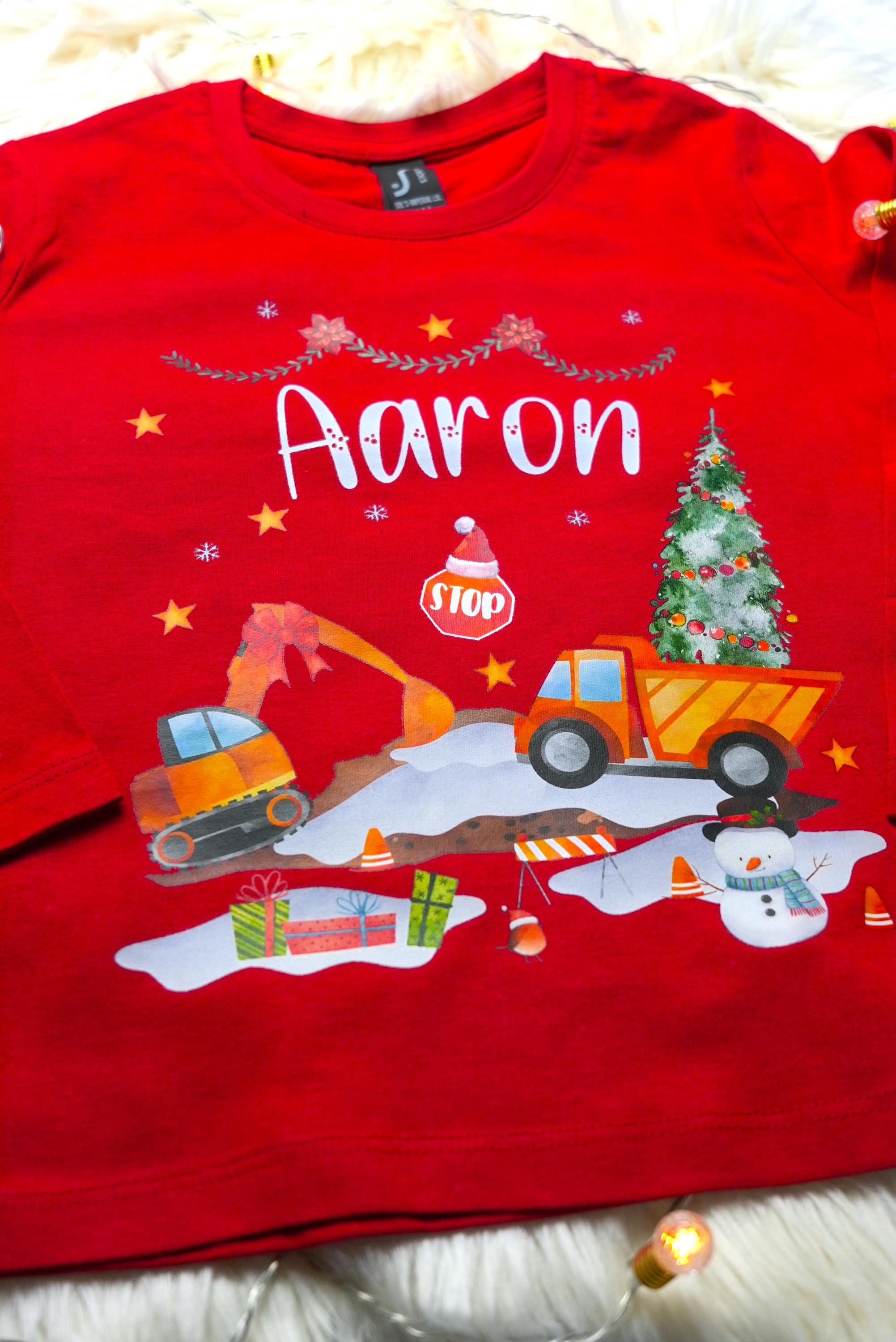 Shirt Weihnachten Weihnachtsshirt Weihnachtspullover Langarmshirt Weihnachten personalisiert Weihnachtsoutfit Bagger Baustelle