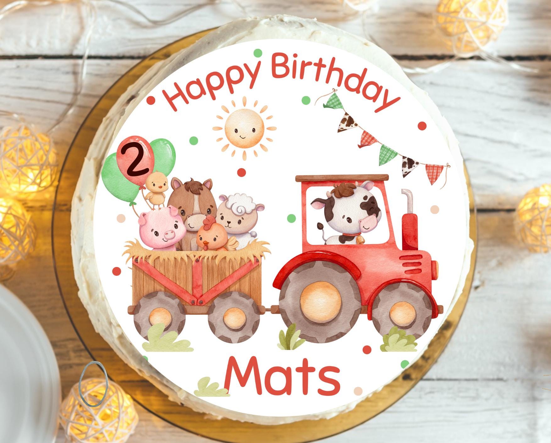 Tortenaufleger Traktor personalisiert – Bauernhof Geburtstag – für Torte – Party Decor