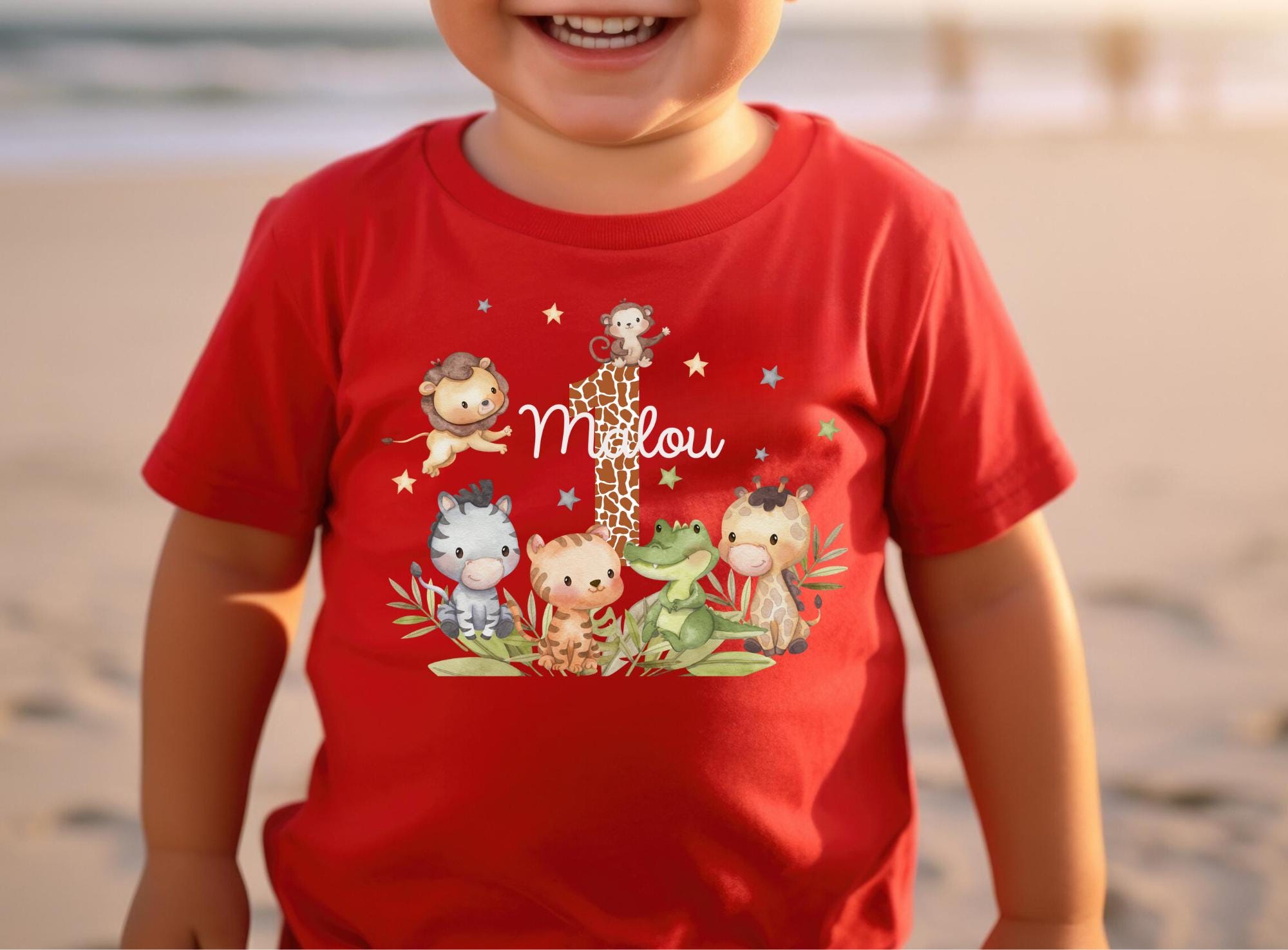 Geburtstag Shirt Geburtstagsshirt personalisiert Dschungeltiere Safari Giraffe Zebra Löwe Wild One – T-shirts