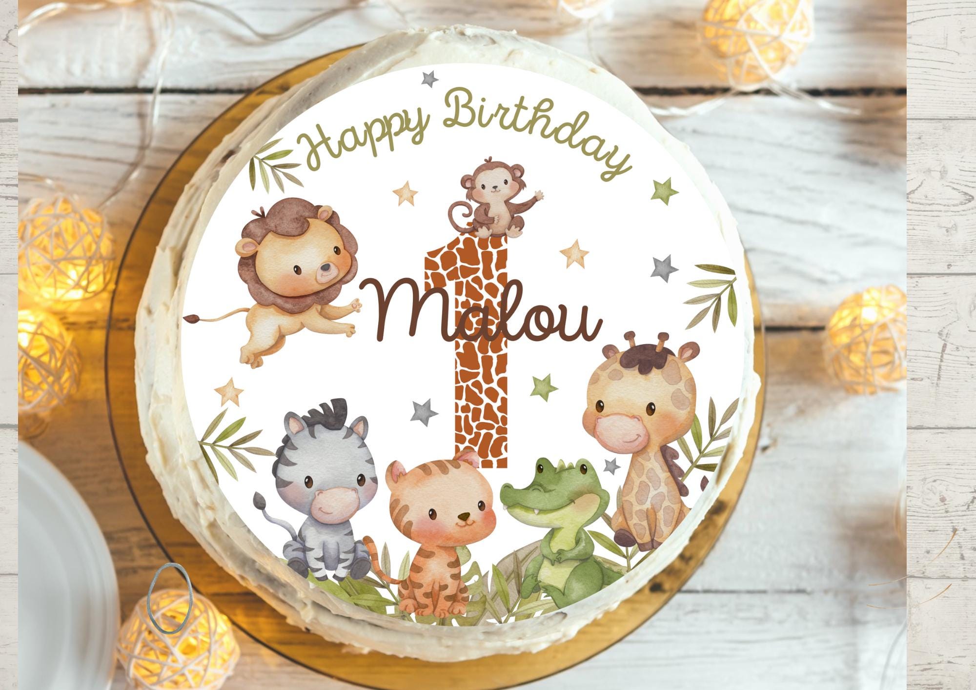 Tortenaufleger Fondant Geburtstag Löwe Elefant Dschungel Safari Safaritiere Wild One – Party Decor