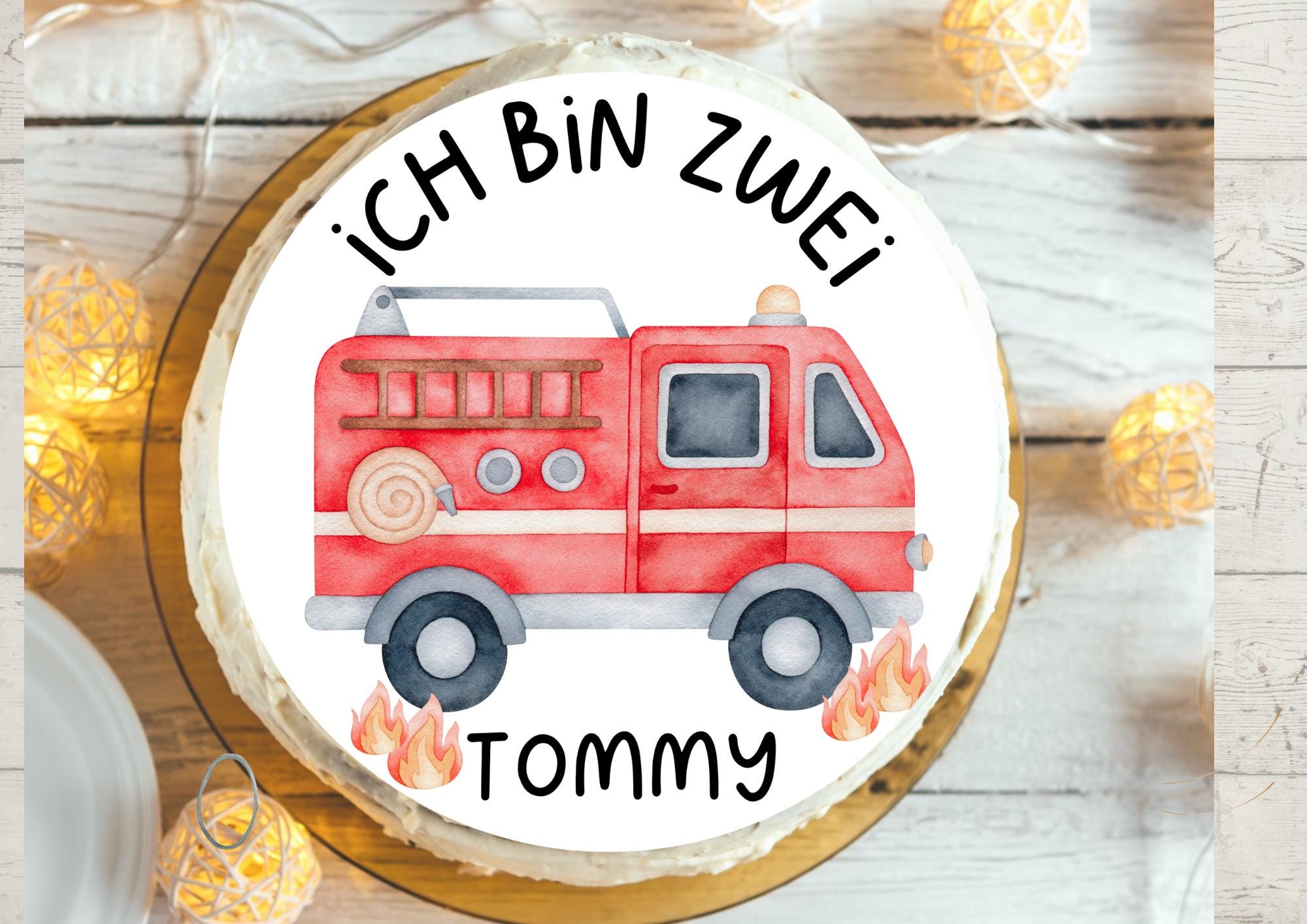 Tortenaufleger Fondant Geburtstag Ich bin eins Feuerwehr Rettungsfahrzeuge Feuerwehrmann – Party Decor
