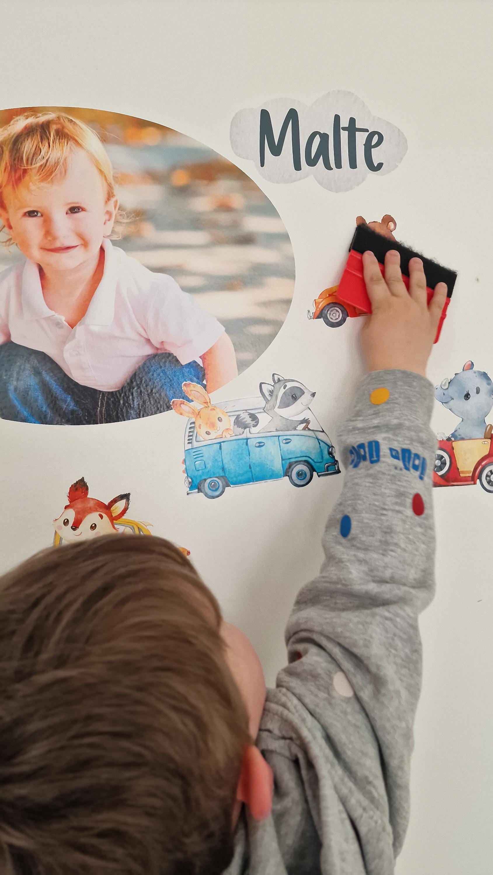 Wandtatoo Wandbild Wandaufkleber zimmer personalisiert Wanddekoration Autos Waldtiere Mit Foto personalisiert