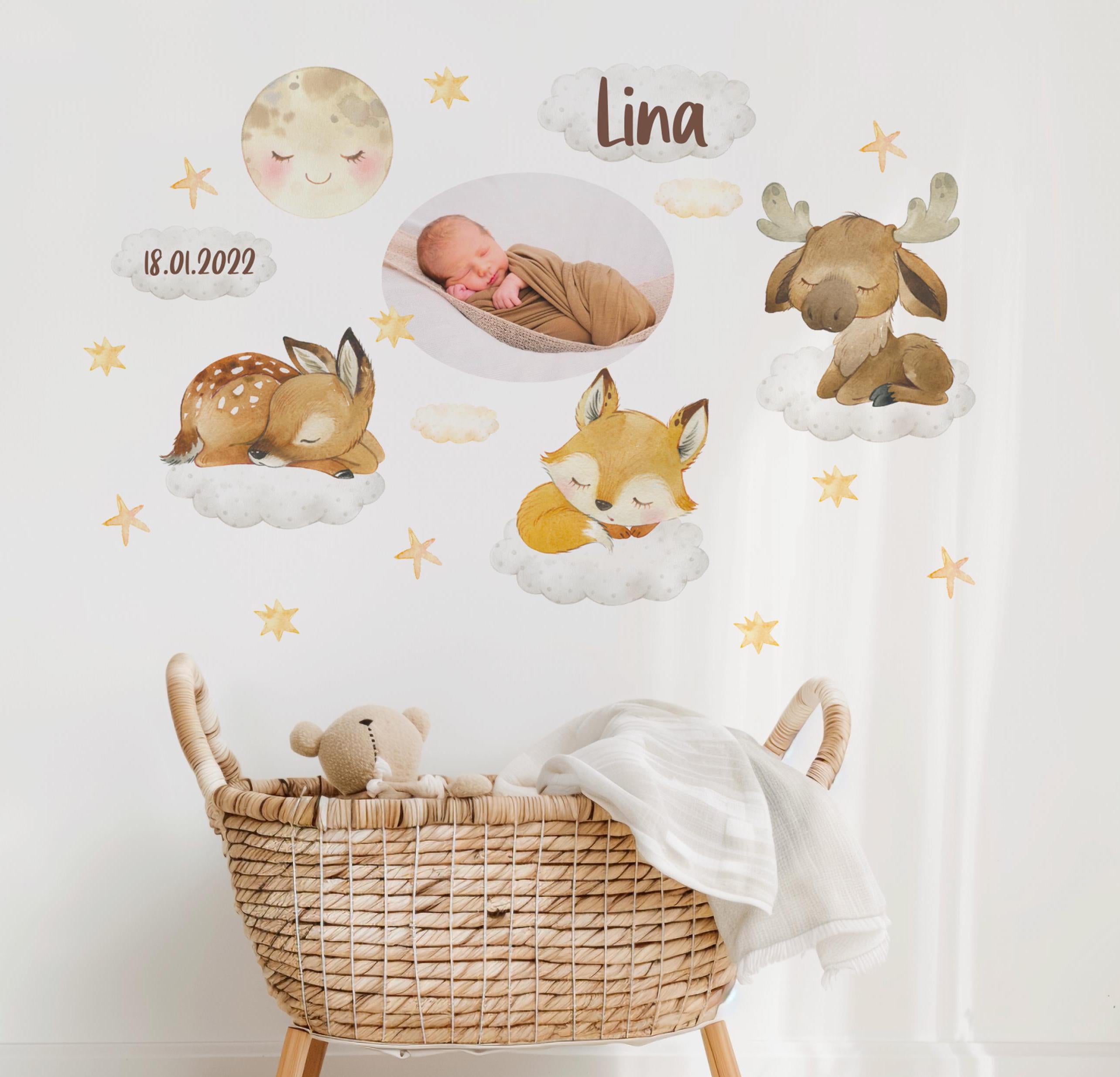 Wandtatoo Wandbild mit Foto Wandaufkleber zimmer personalisiert Waldtiere Fuchs Elch Reh für das Babyzimmer – Wall Decals & Murals