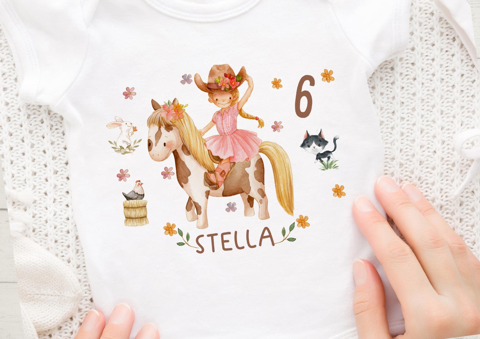 Bügelbild Pferd Pony Reiterin – personalisiert mit Name & Zahl – für Geburtstagsshirt – Cowgirl Motiv A4 oder A5 – Appliques & Patches