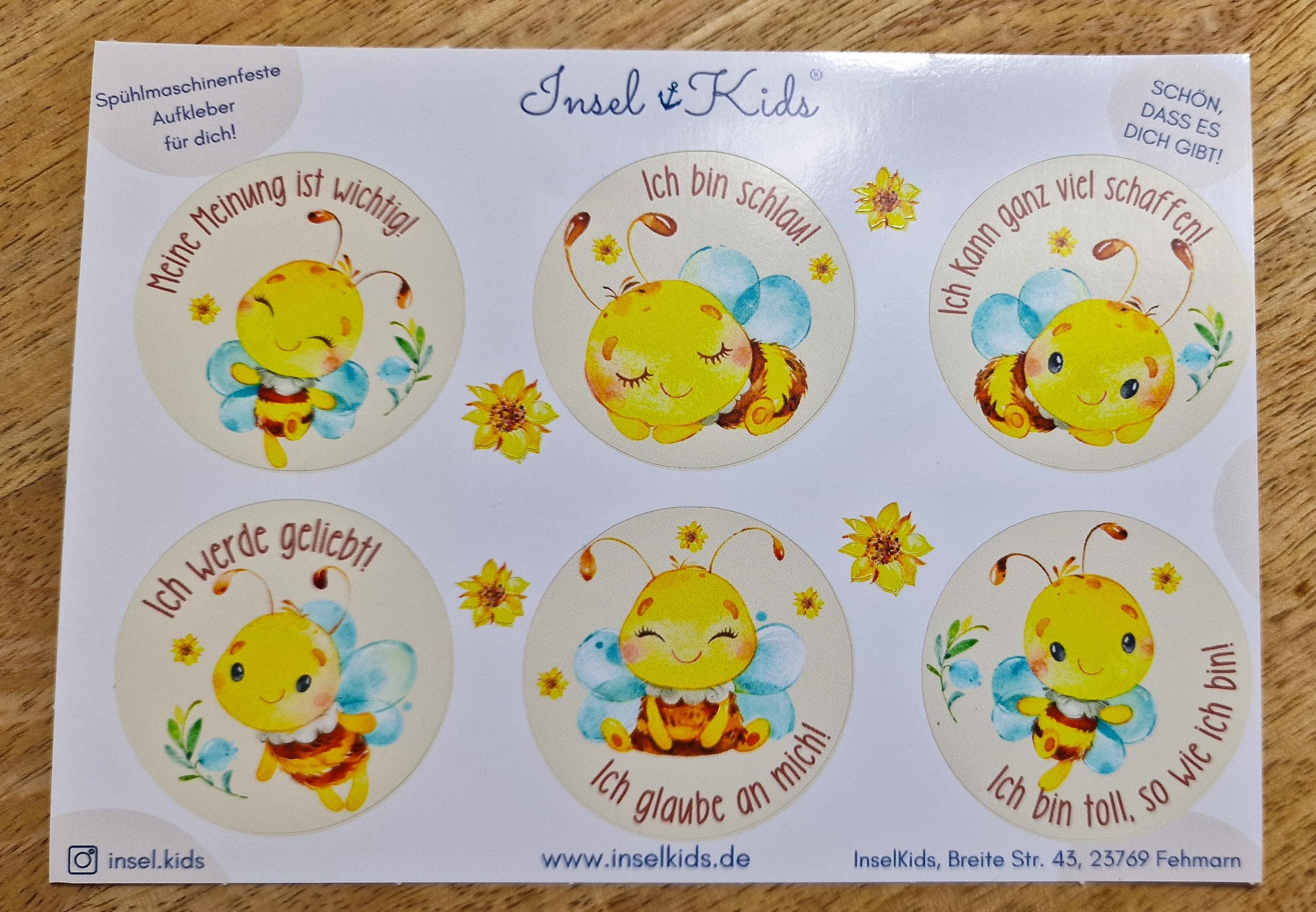 Sticker Affirmationen – süße Bienen Motive – wasserfest & spülmaschinenfest – für Einschulung, Brotdose, Flasche, Schulstart – Stickers