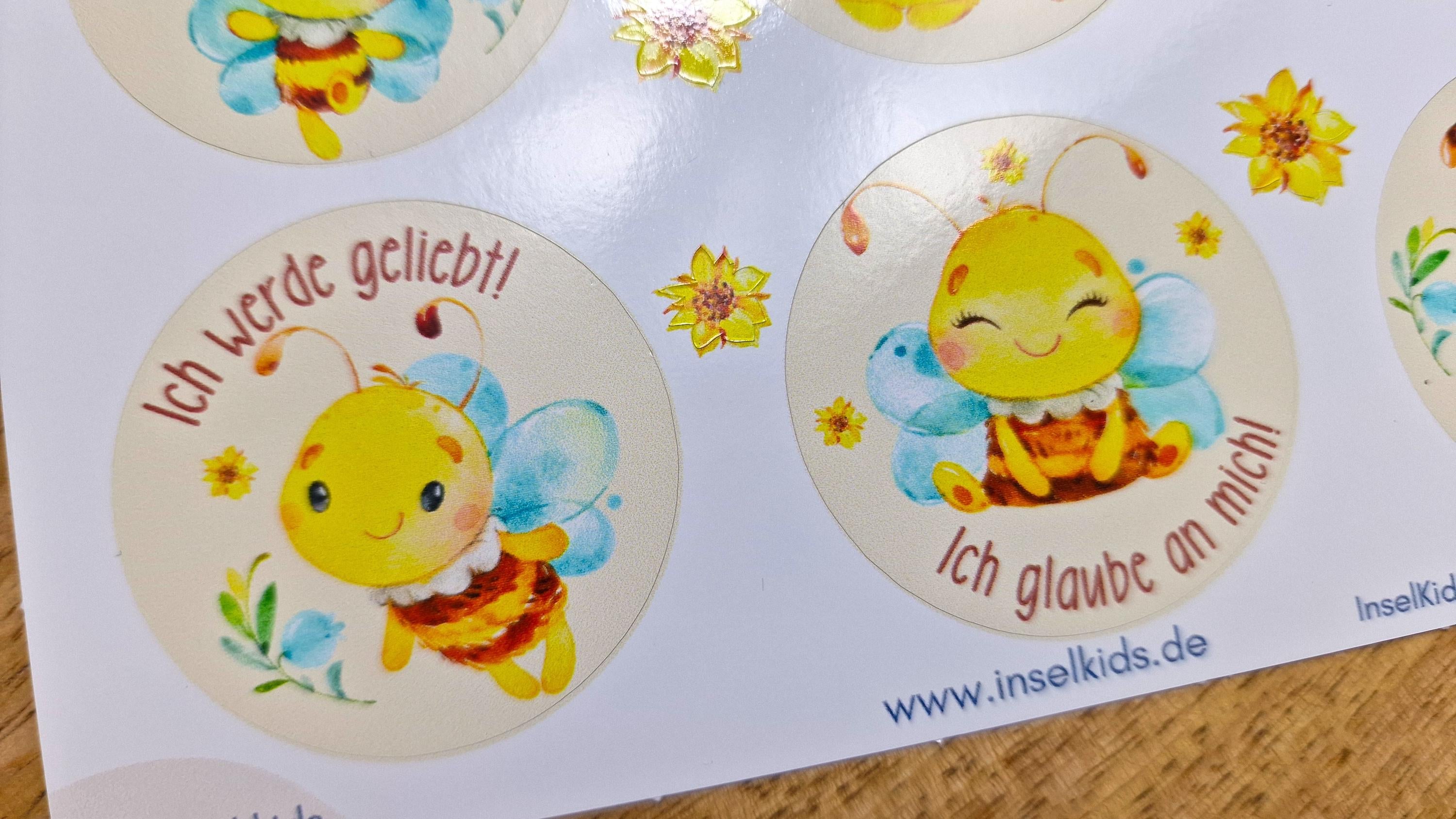 Sticker Affirmationen – süße Bienen Motive – wasserfest & spülmaschinenfest – für Einschulung, Brotdose, Flasche, Schulstart – Stickers