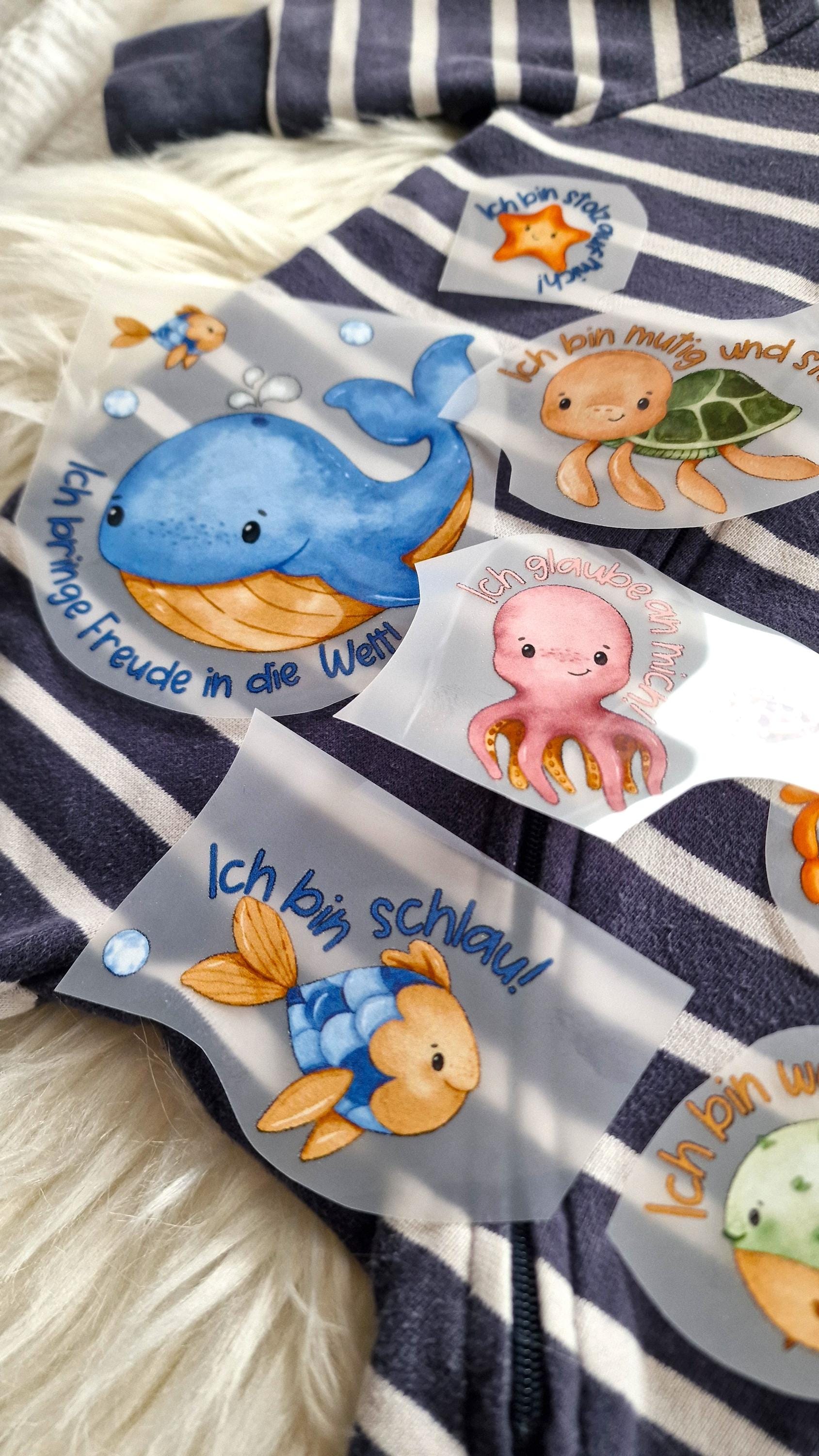 Set Bügelbild Applikation Meerestiere Wal Qualle Schildkröte zum Veredeln von Shirts Hosen Kleidung DTF Druck Applizierung