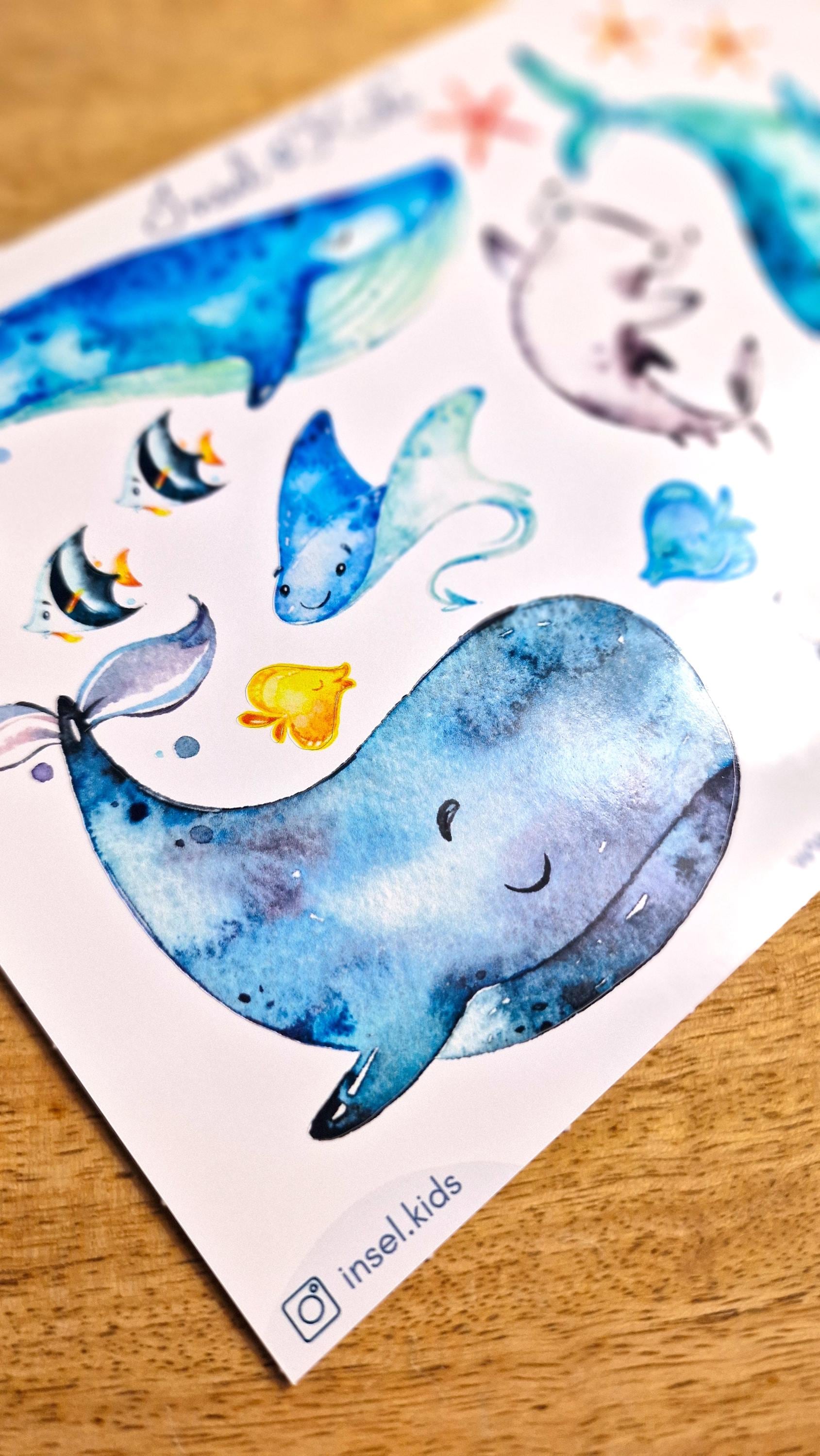 Spülmaschinenfeste Sticker Wal – Wasserfeste Aufkleber für Trinkflasche Brotdose Fahrrad – Vinyl Sticker – Stickers