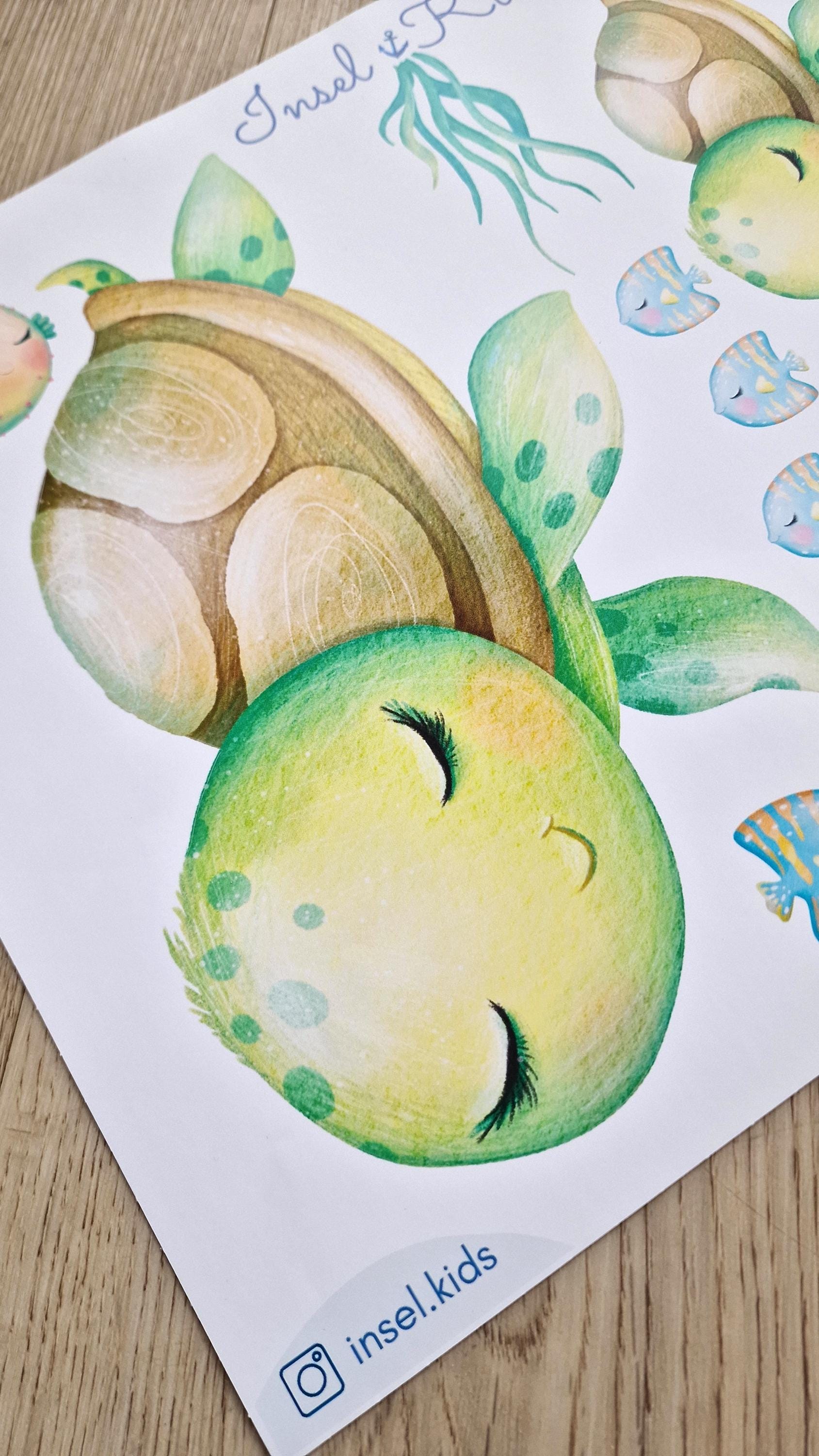 Wandtattoo Schildkröte personalisiert – Wanddeko fürs Babyzimmer Meerestiere – Unterwasser Deko fürs zimmer – Wall Decals & Murals