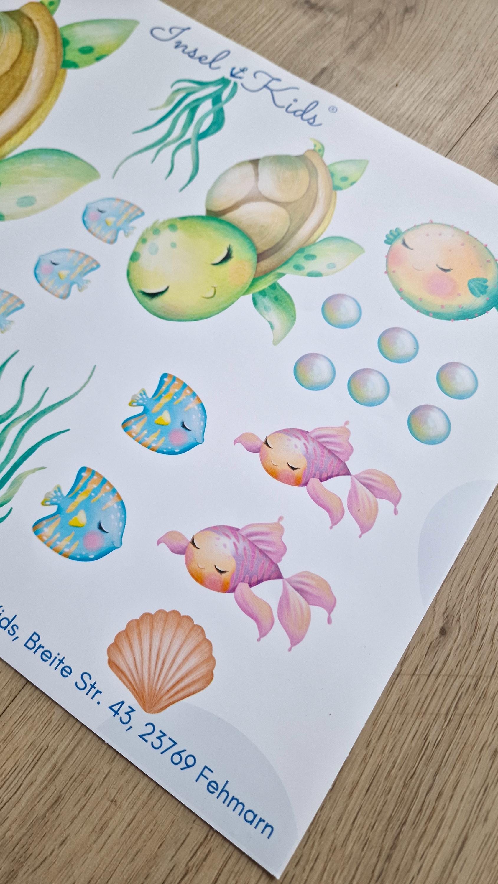 Wandtattoo Schildkröte personalisiert – Wanddeko fürs Babyzimmer Meerestiere – Unterwasser Deko fürs zimmer – Wall Decals & Murals
